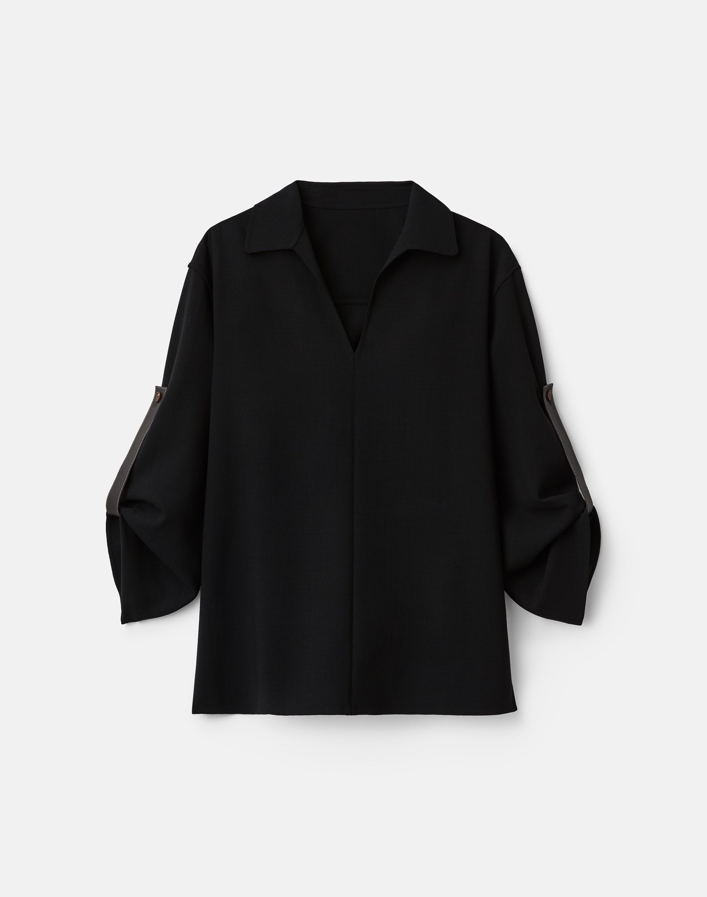 Responsible Wool Double Face Tab Sleeve Blouse 