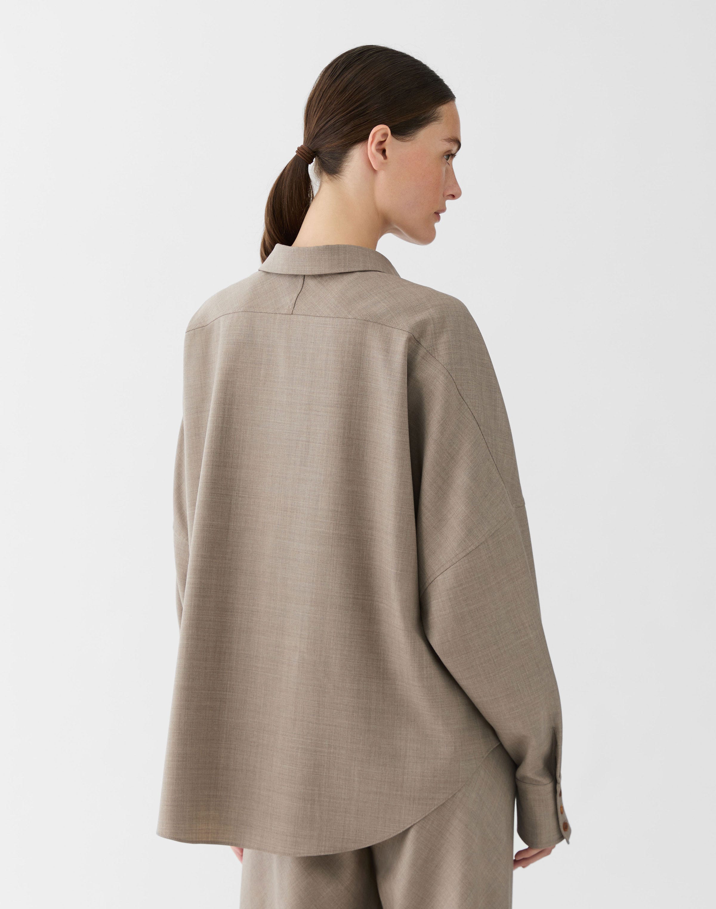 Fluid Wool Popover Wrap Shirt