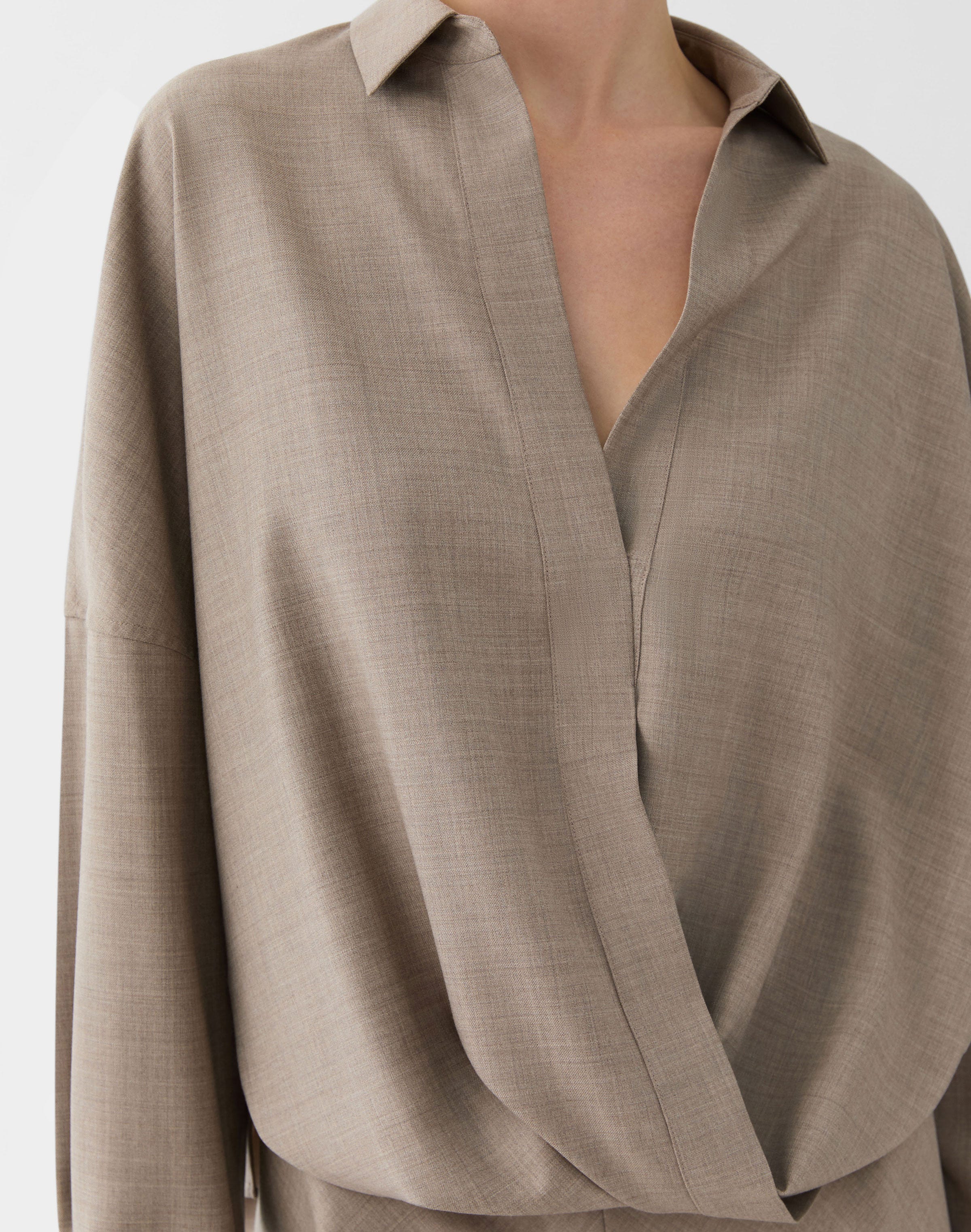 Fluid Wool Popover Wrap Shirt