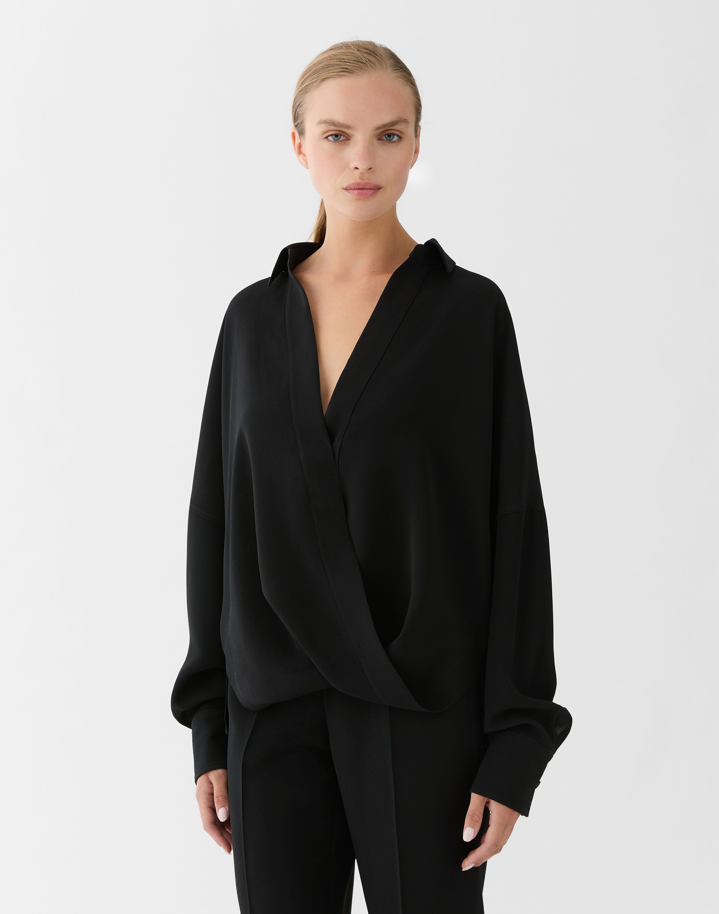 Responsible Finesse Crepe Popover Wrap Shirt