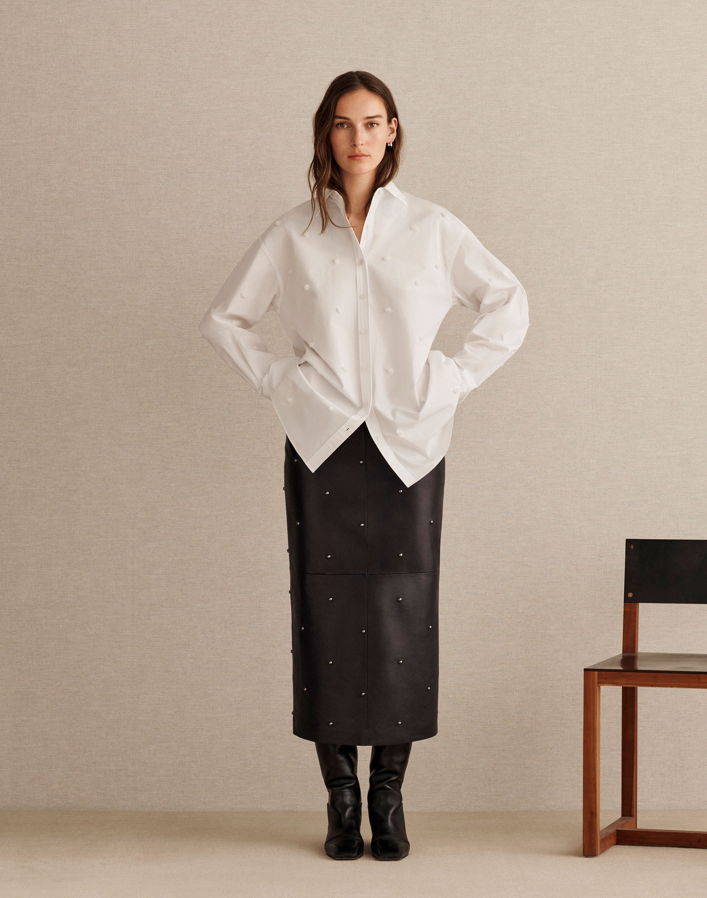 Plus-Size Organic Cotton Poplin Hand Embroidered Oversized Shirt