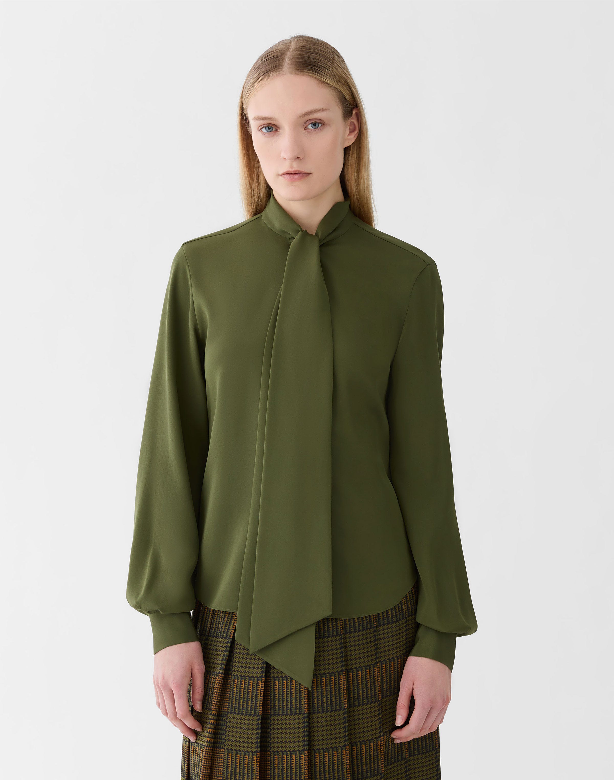 Organic Silk Stretch Georgette Tie Neck Blouse