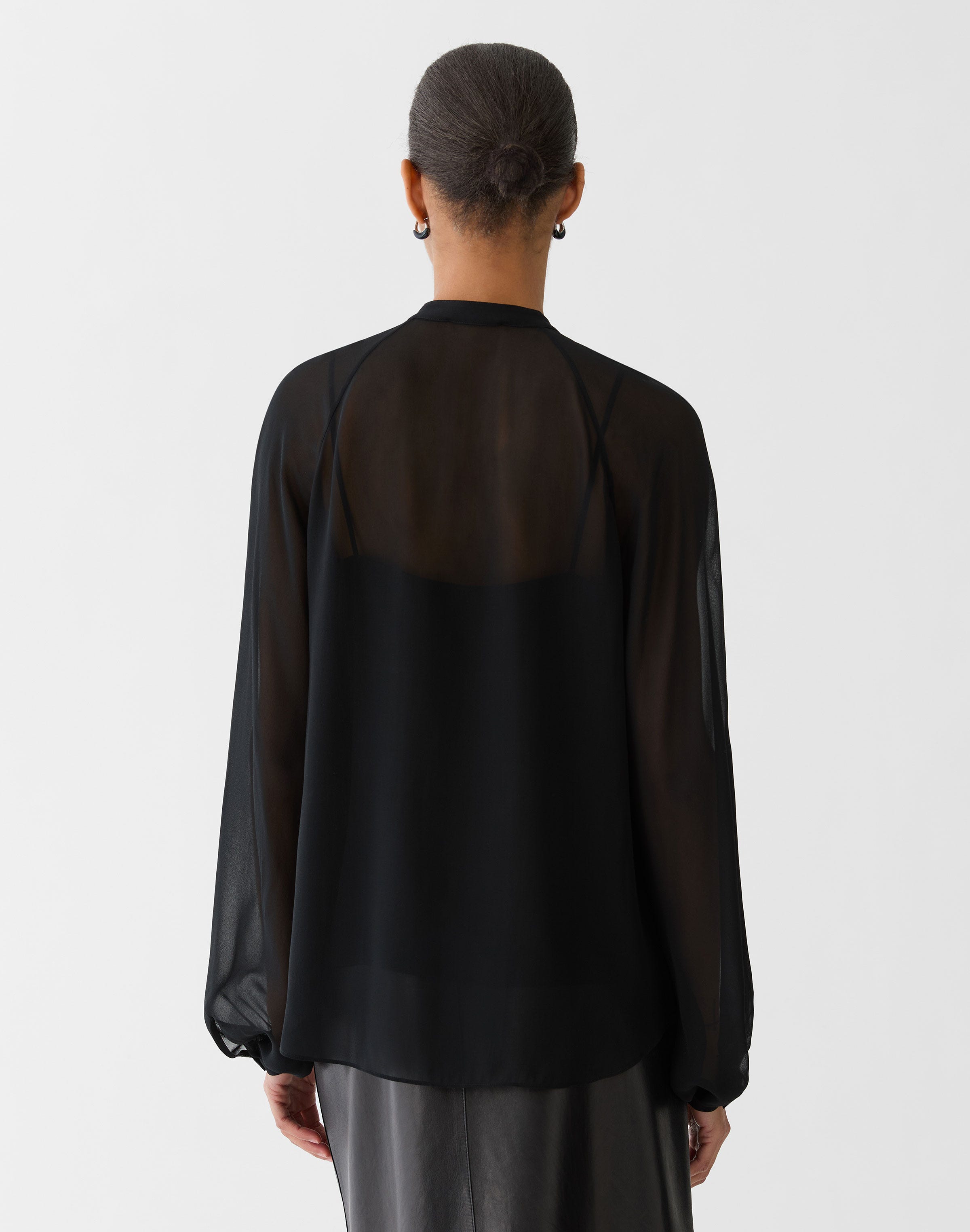 Silk Georgette & Chantilly Lace Tuxedo Blouse