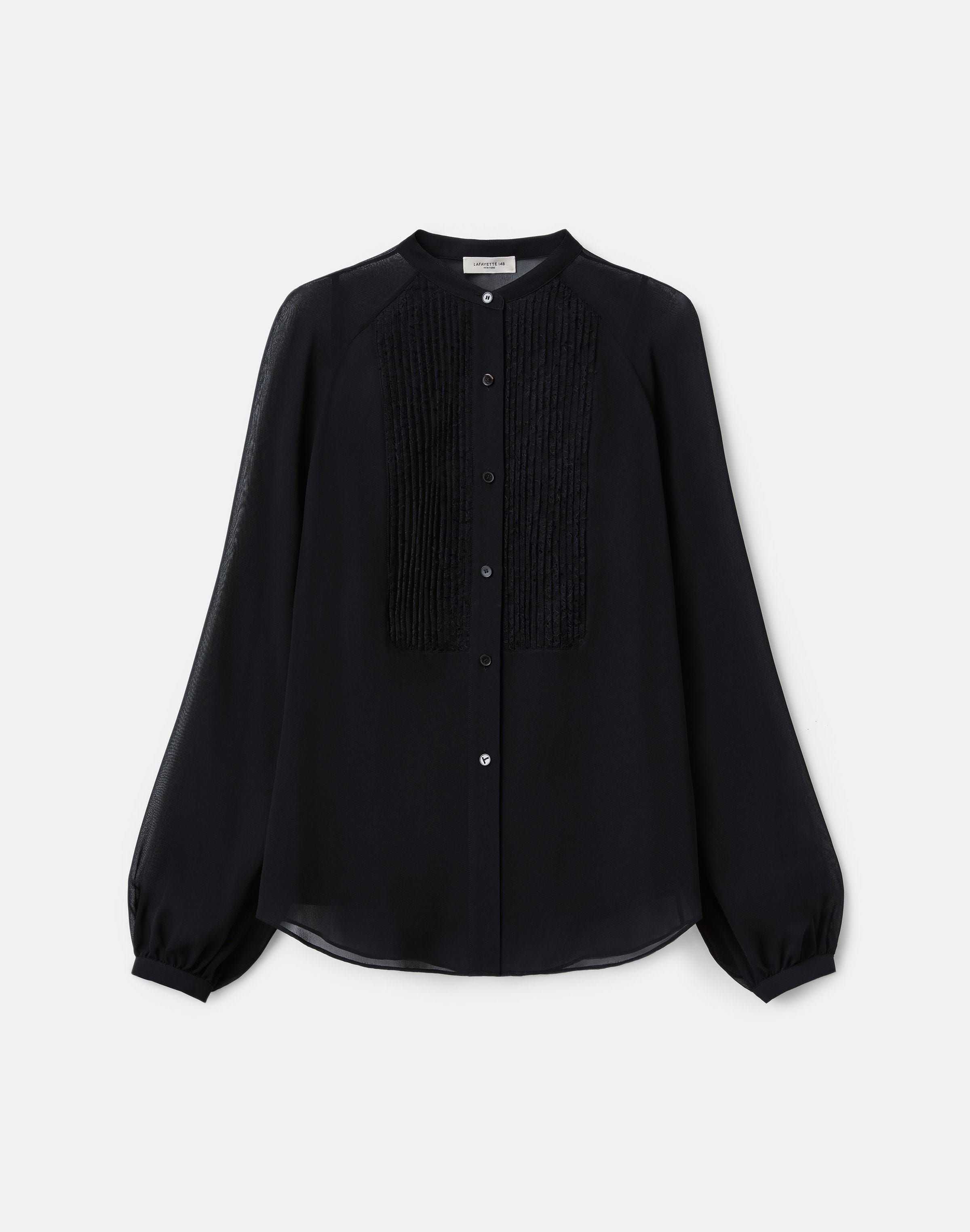 Silk Georgette & Chantilly Lace Tuxedo Blouse