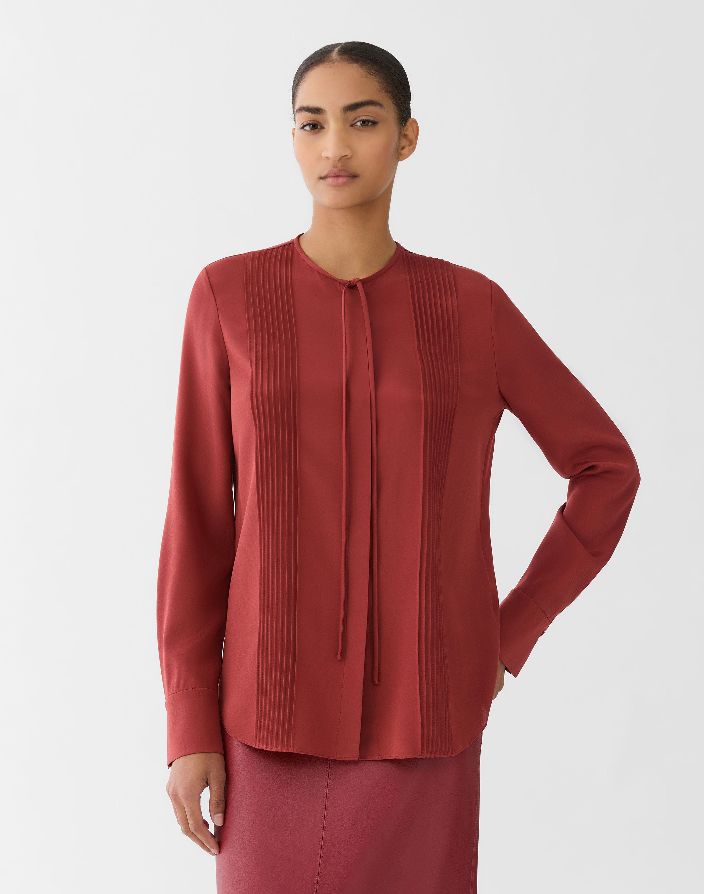 Organic Silk Stretch Georgette Pintuck Blouse