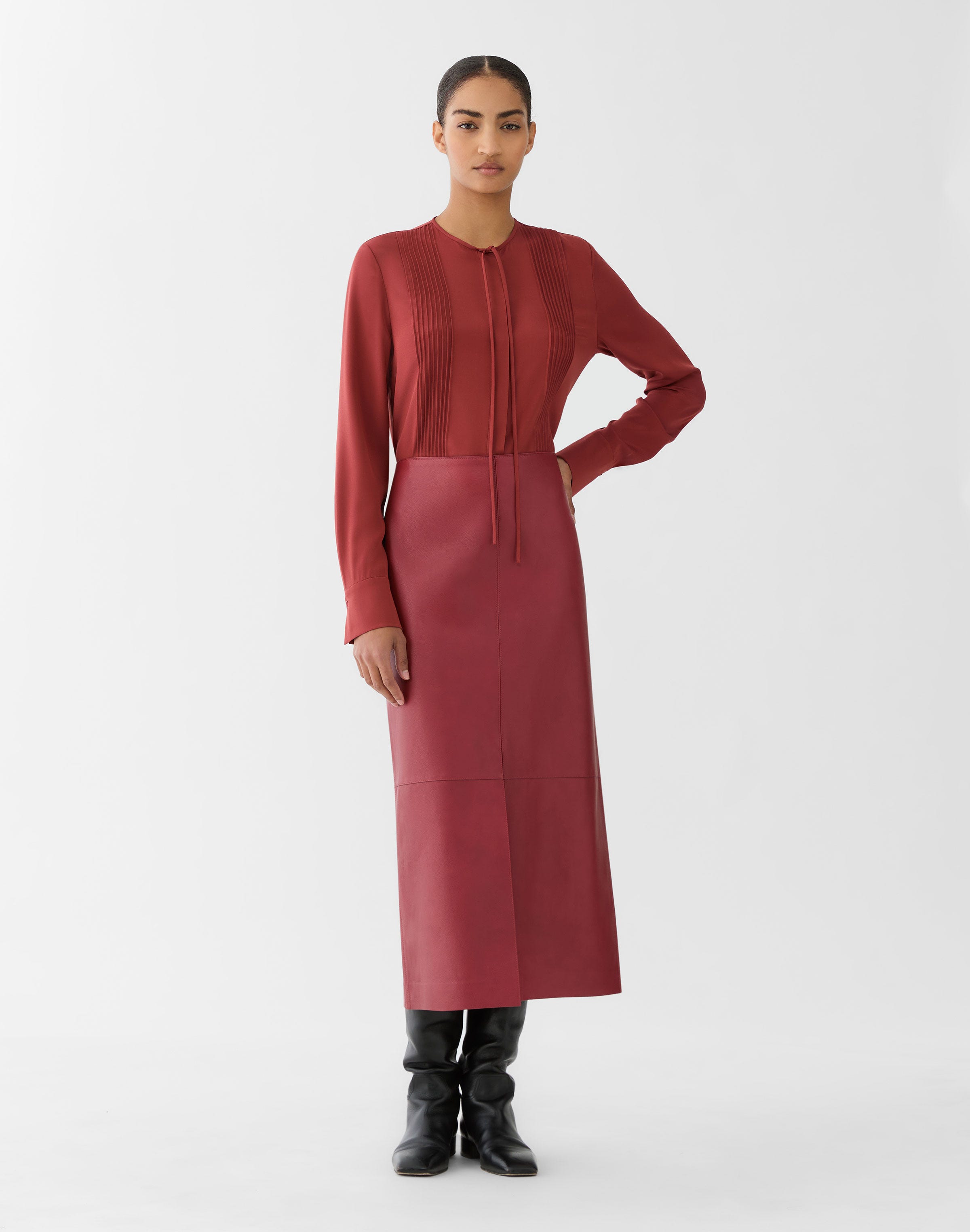 Organic Silk Stretch Georgette Pintuck Blouse