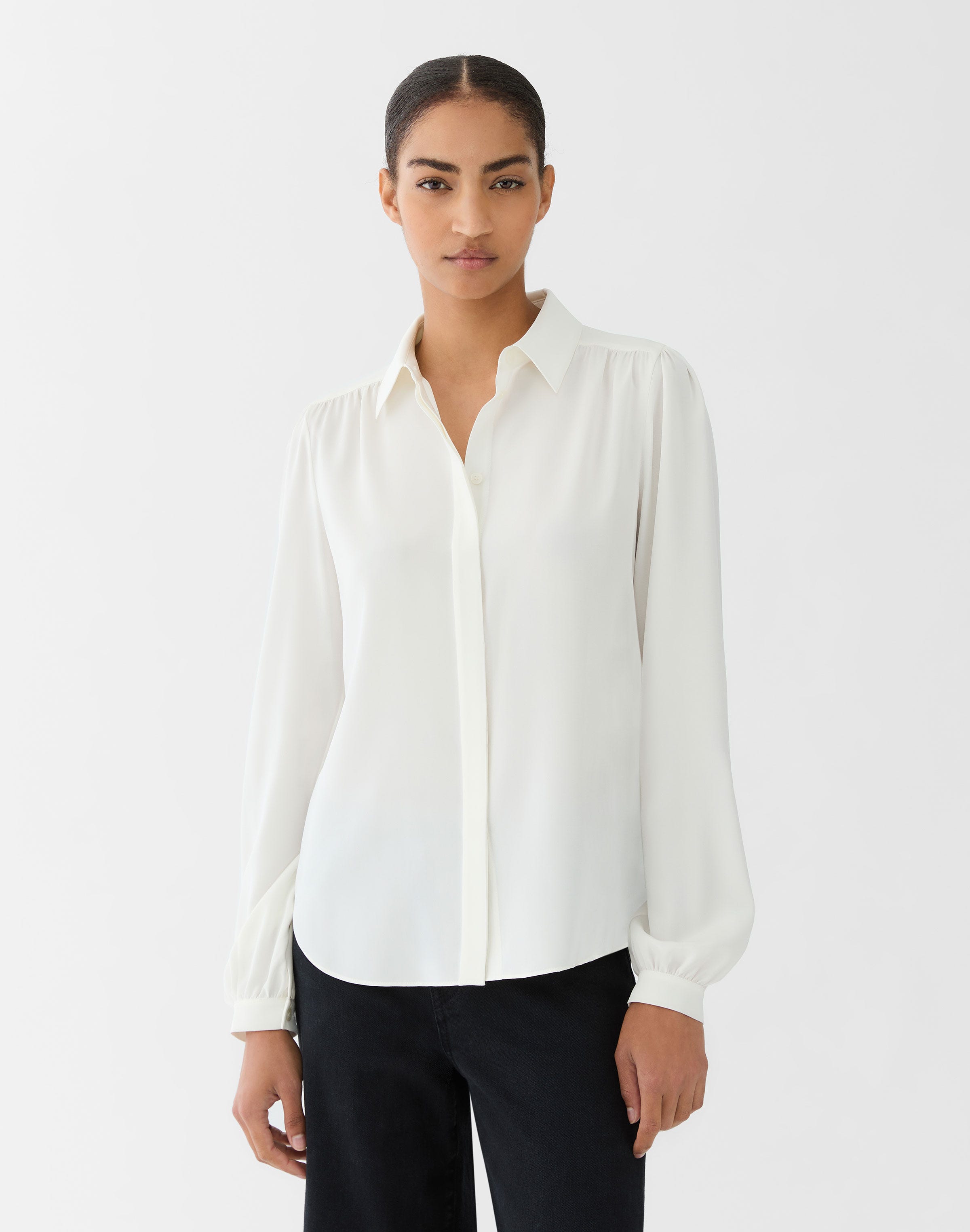 Organic Silk Stretch Georgette Shirred Blouse