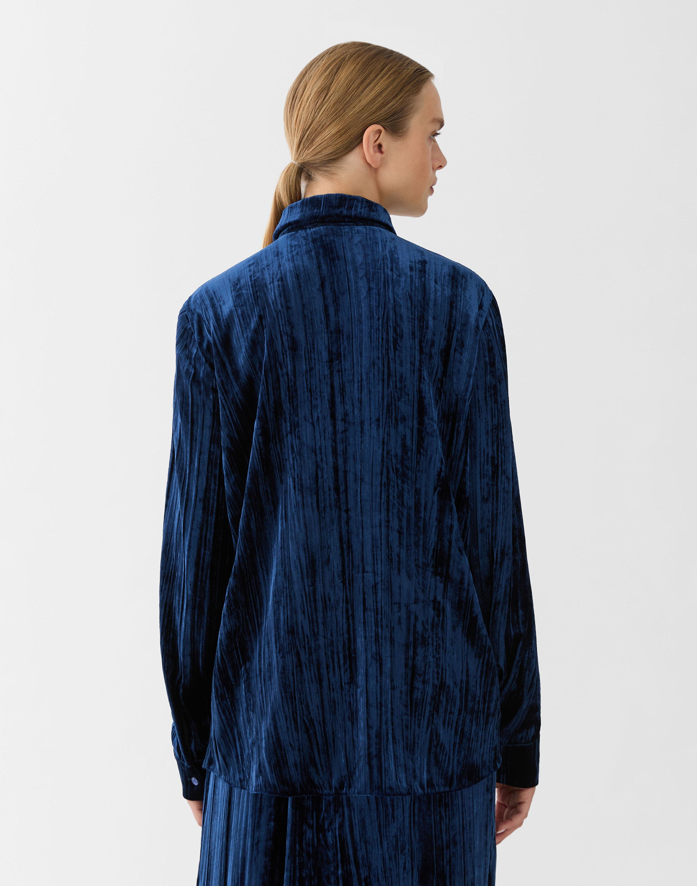 Velvet Plissé Long Sleeve Blouse