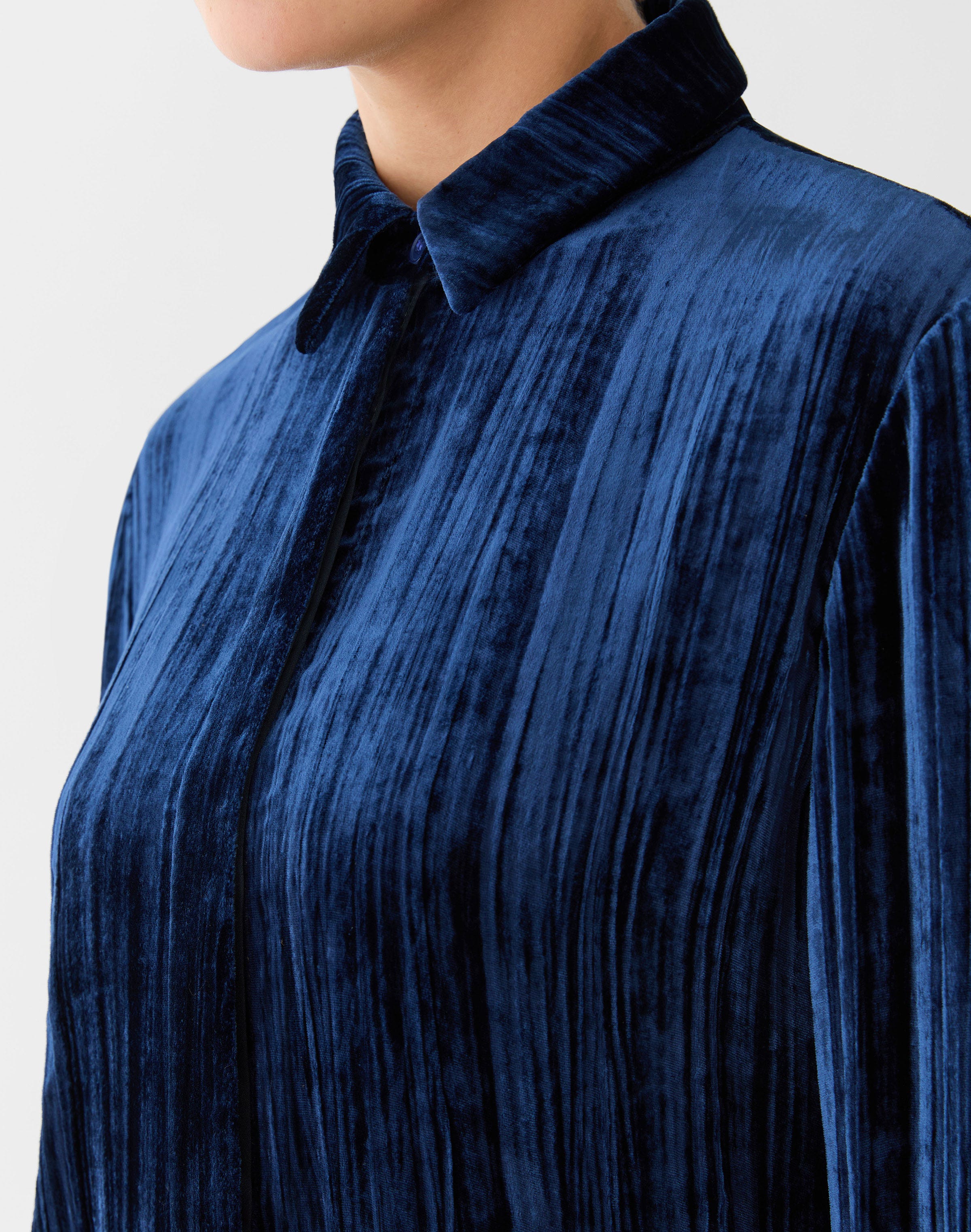 Velvet Plissé Long Sleeve Blouse