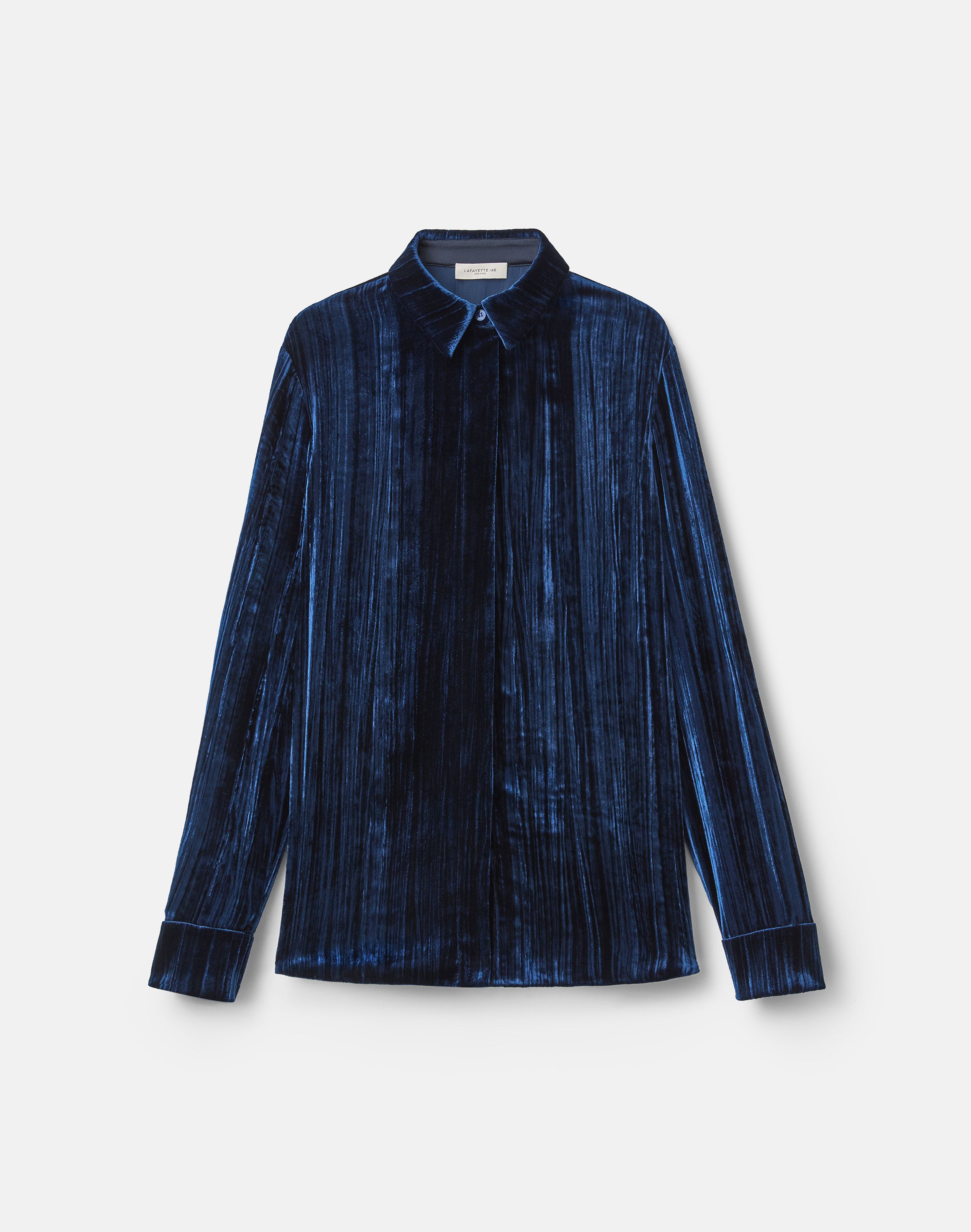 Velvet Plissé Long Sleeve Blouse