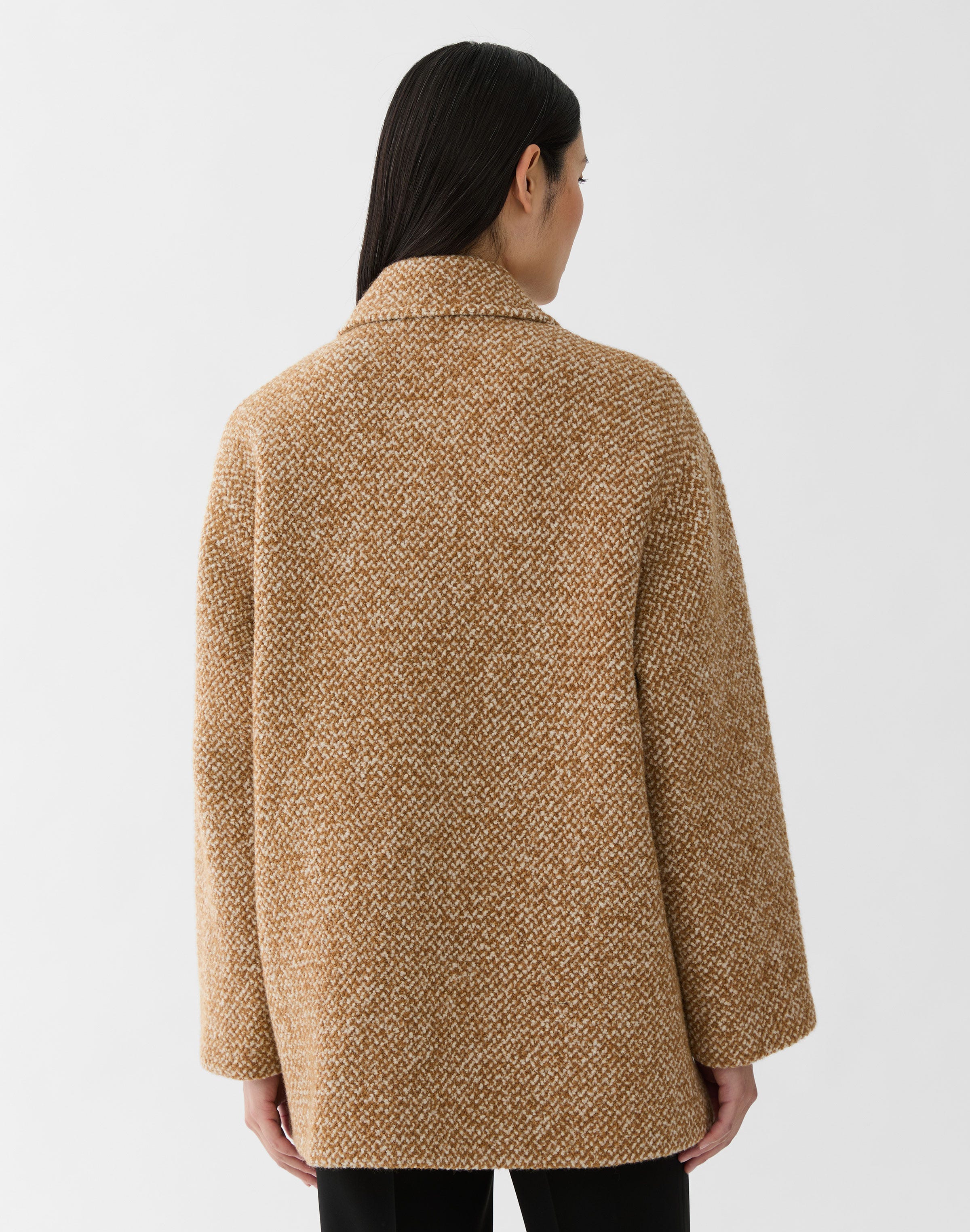 Plus-Size Wool-Cashmere Bouclé Herringbone Swing Coat