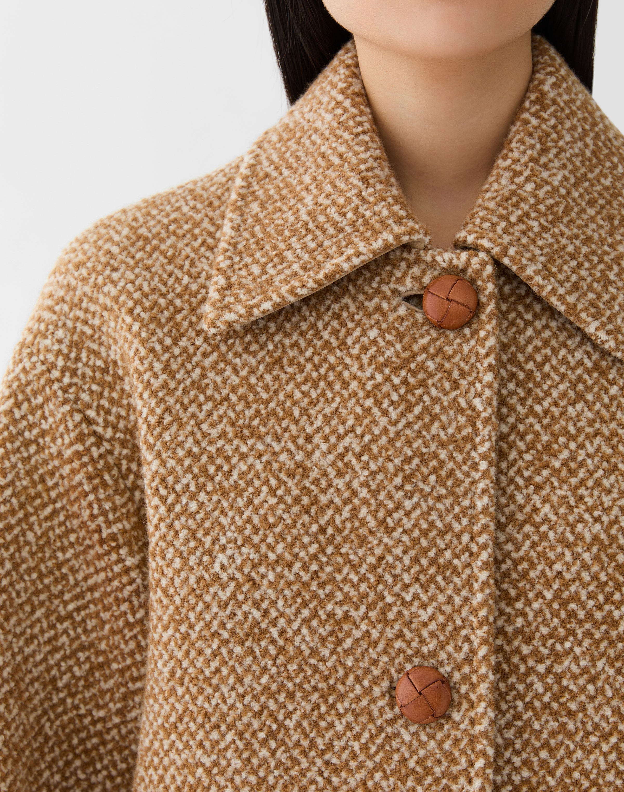 Plus-Size Wool-Cashmere Bouclé Herringbone Swing Coat