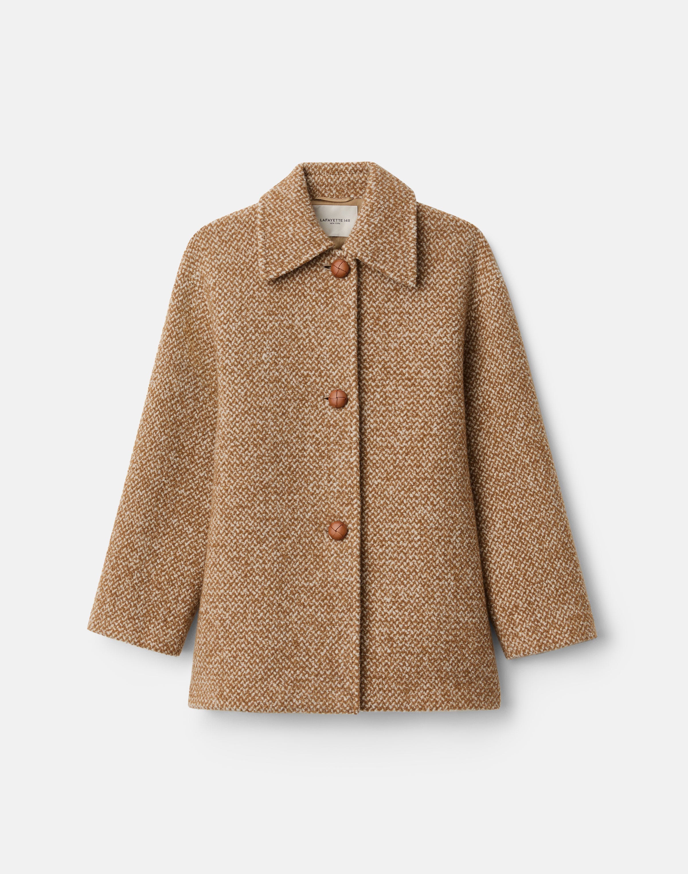 Plus-Size Wool-Cashmere Bouclé Herringbone Swing Coat