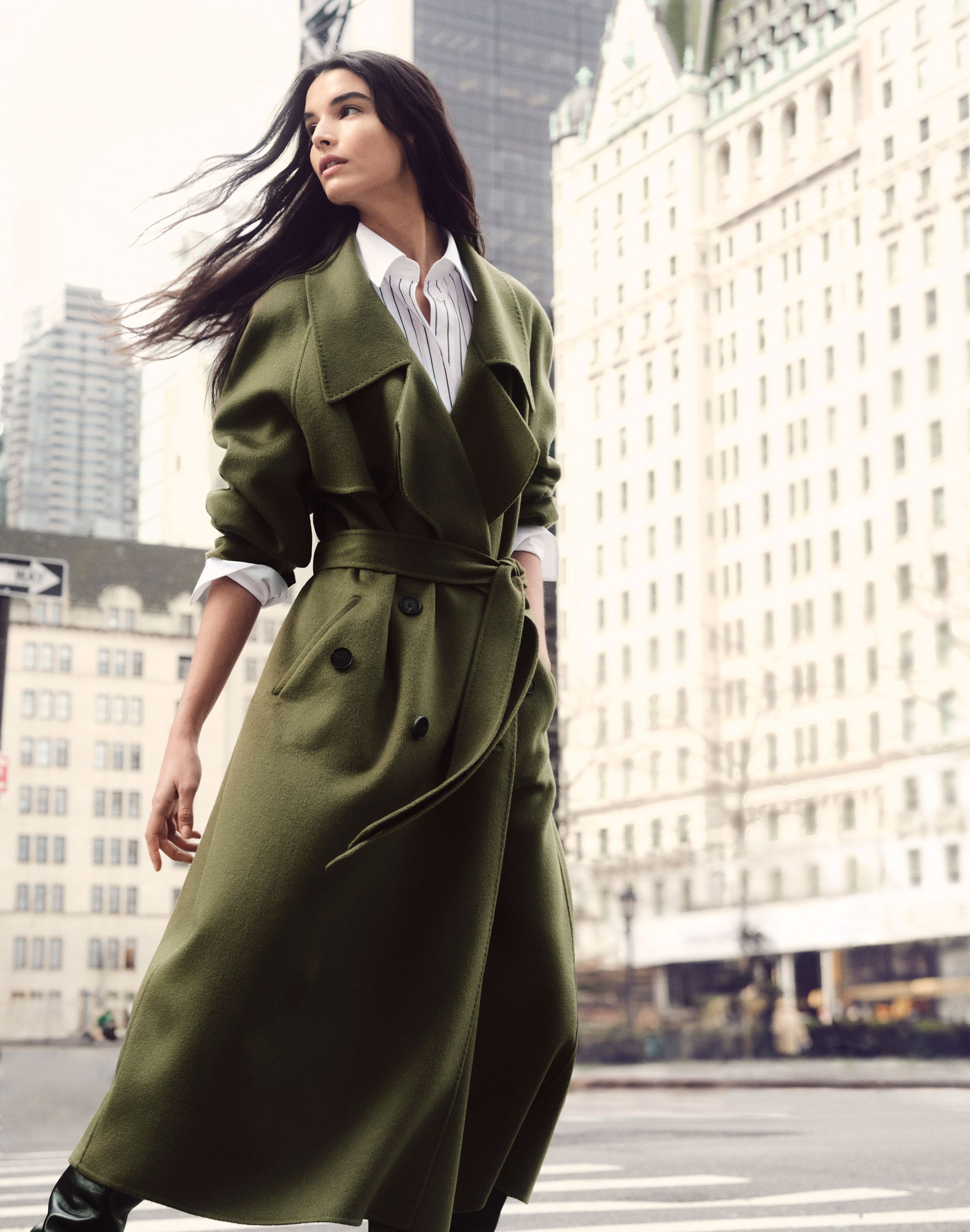 Cashmere Trench Coat and Striped Cotton Shirt