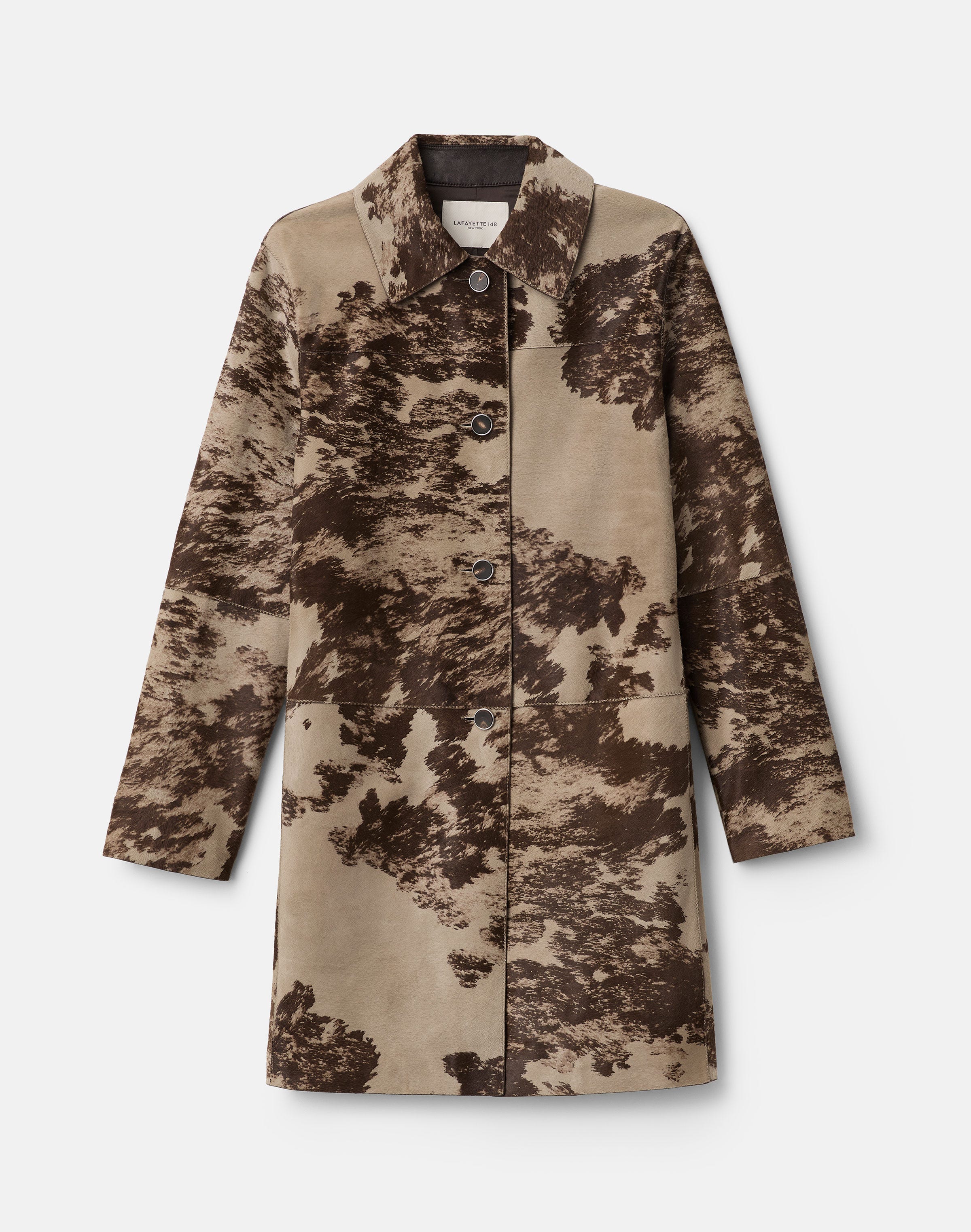 Printed Calf Hair Leather Trim Coat