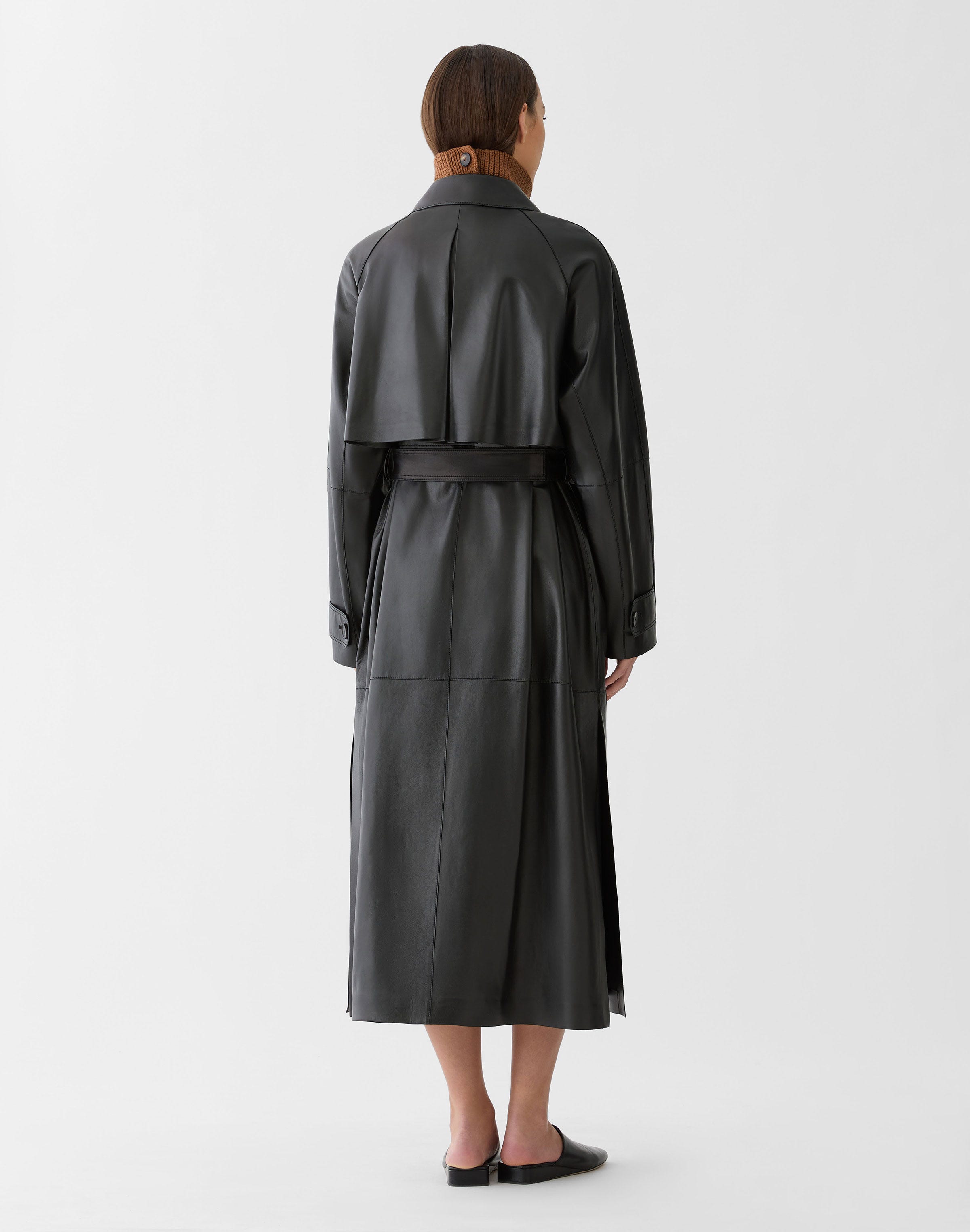 Nappa Leather Belted Oversized Trench Coat
