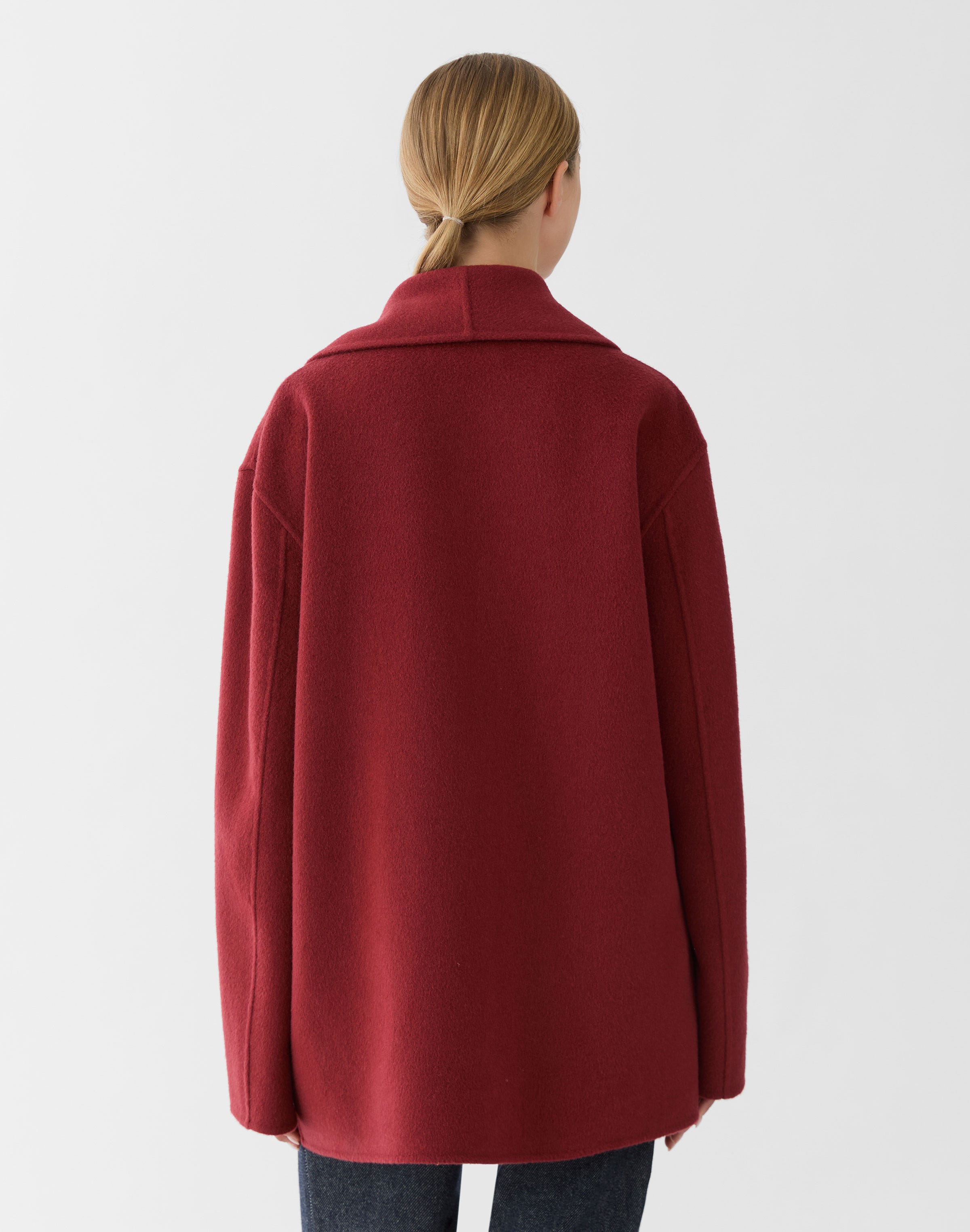 Wool-Cashmere Double Face Shawl Collar Short Coat