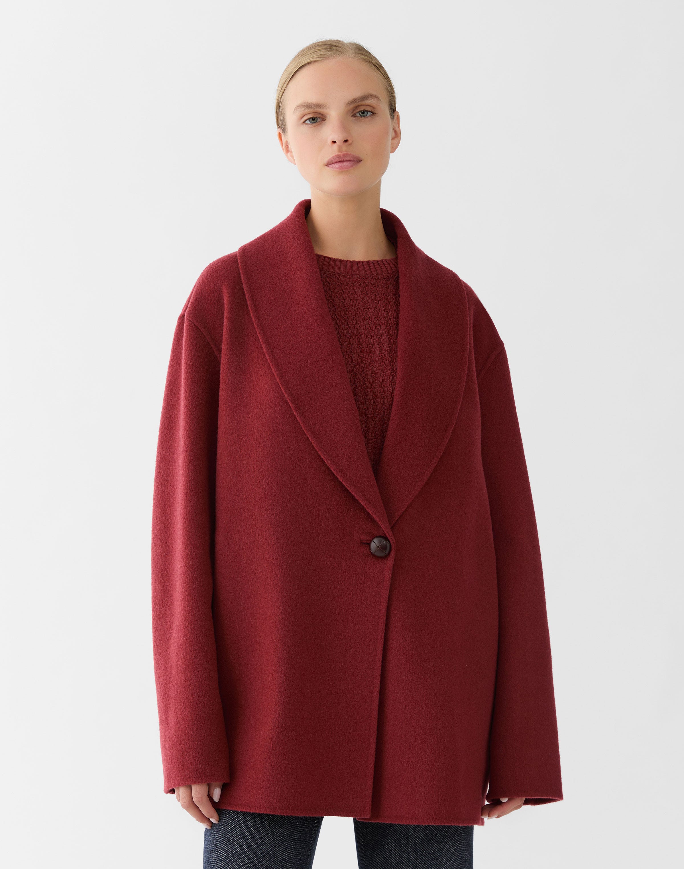 Wool-Cashmere Double Face Shawl Collar Short Coat
