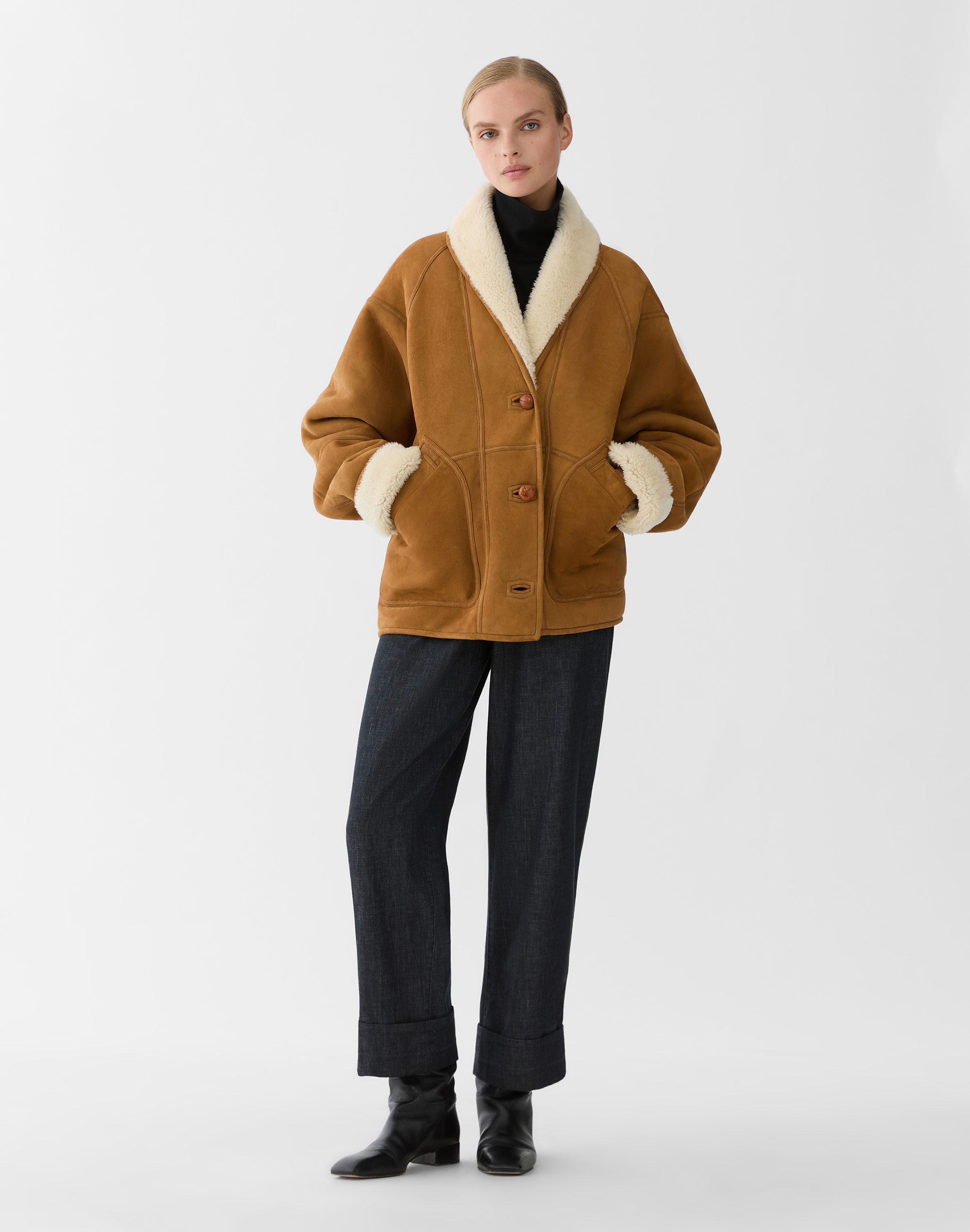 Shearling Reversible Shawl Collar Coat