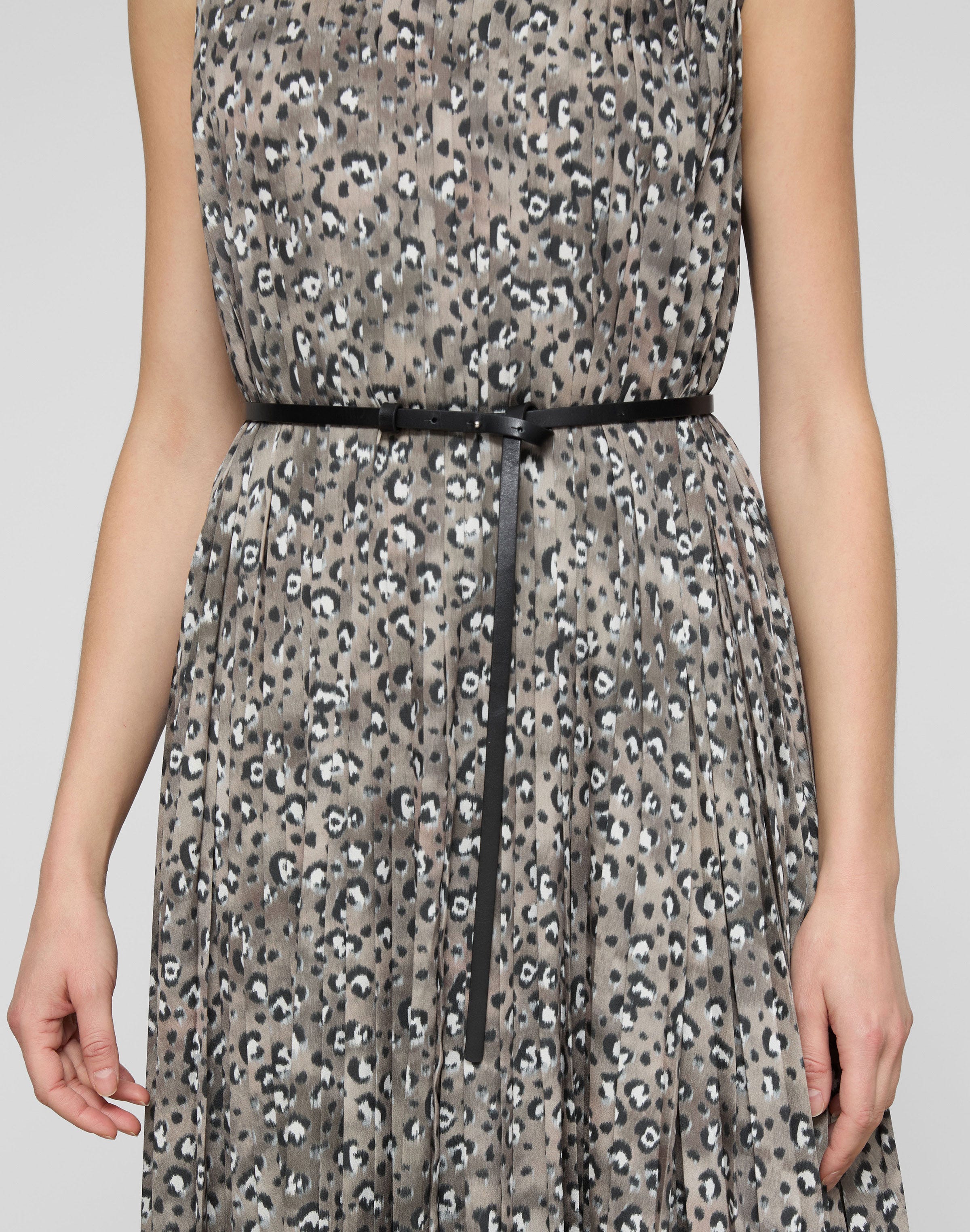 Leopard Print Satin Belted Maxi Dress