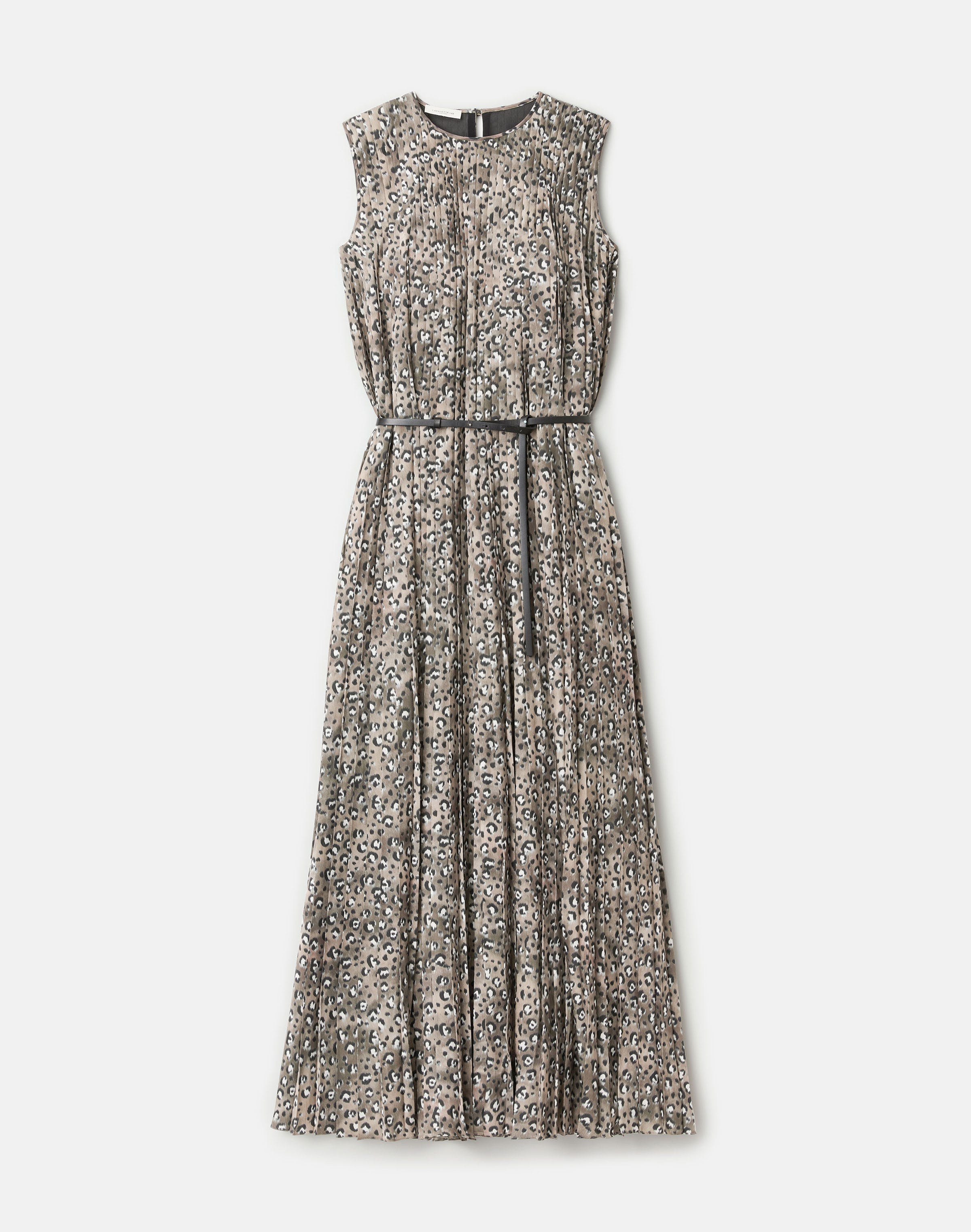 Leopard Print Satin Belted Maxi Dress