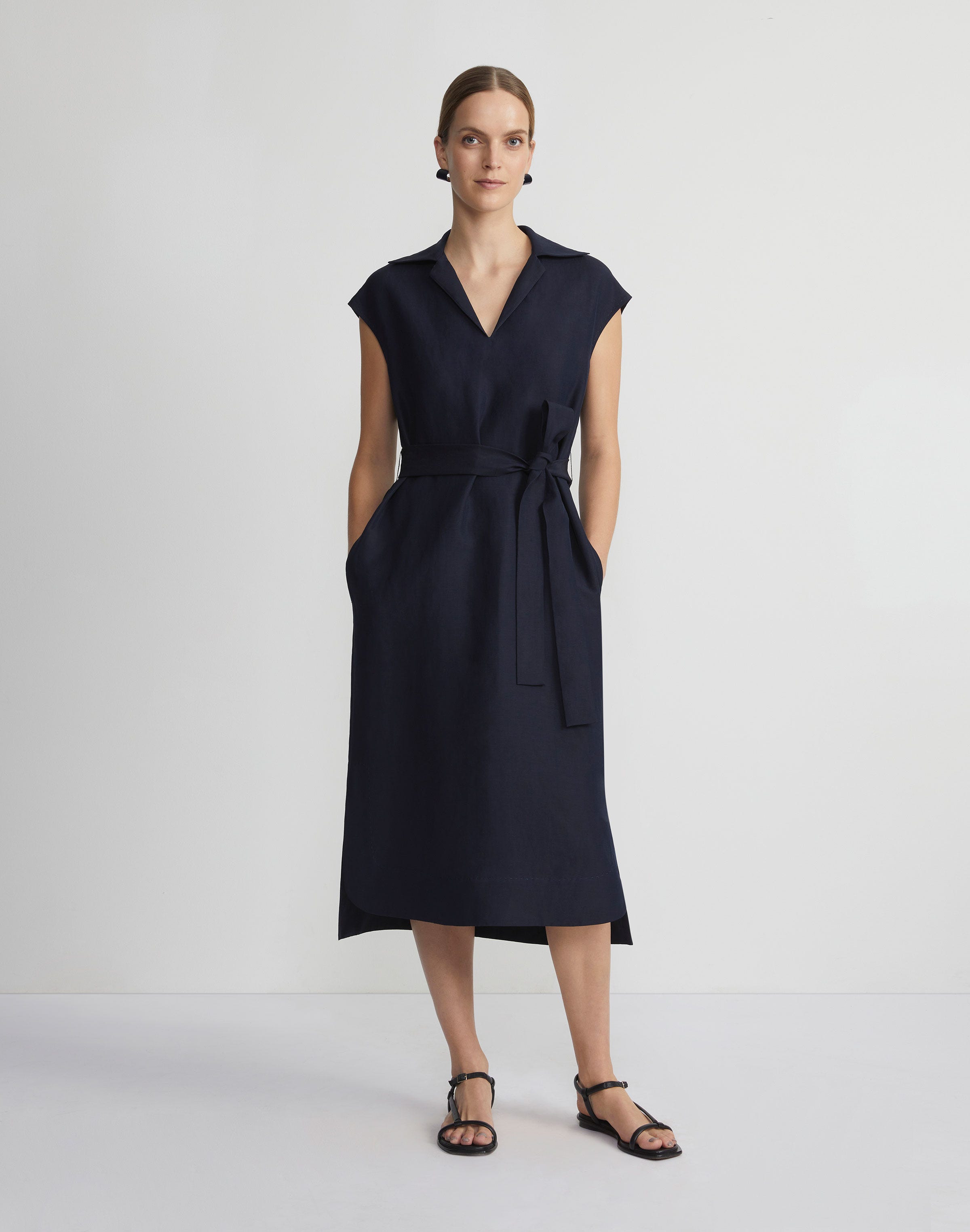 Petite Silk-Linen Popover Shirtdress