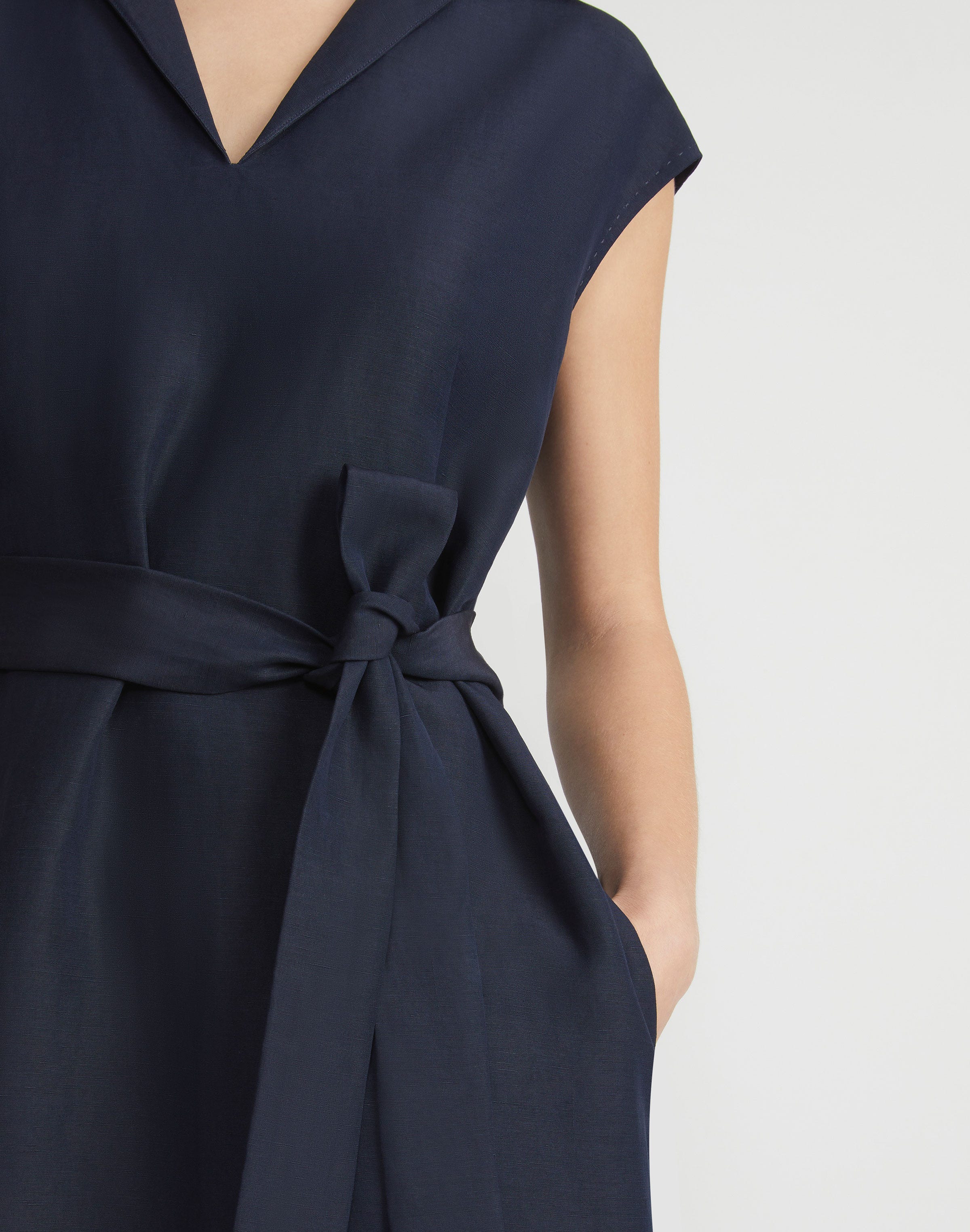 Petite Silk-Linen Popover Shirtdress