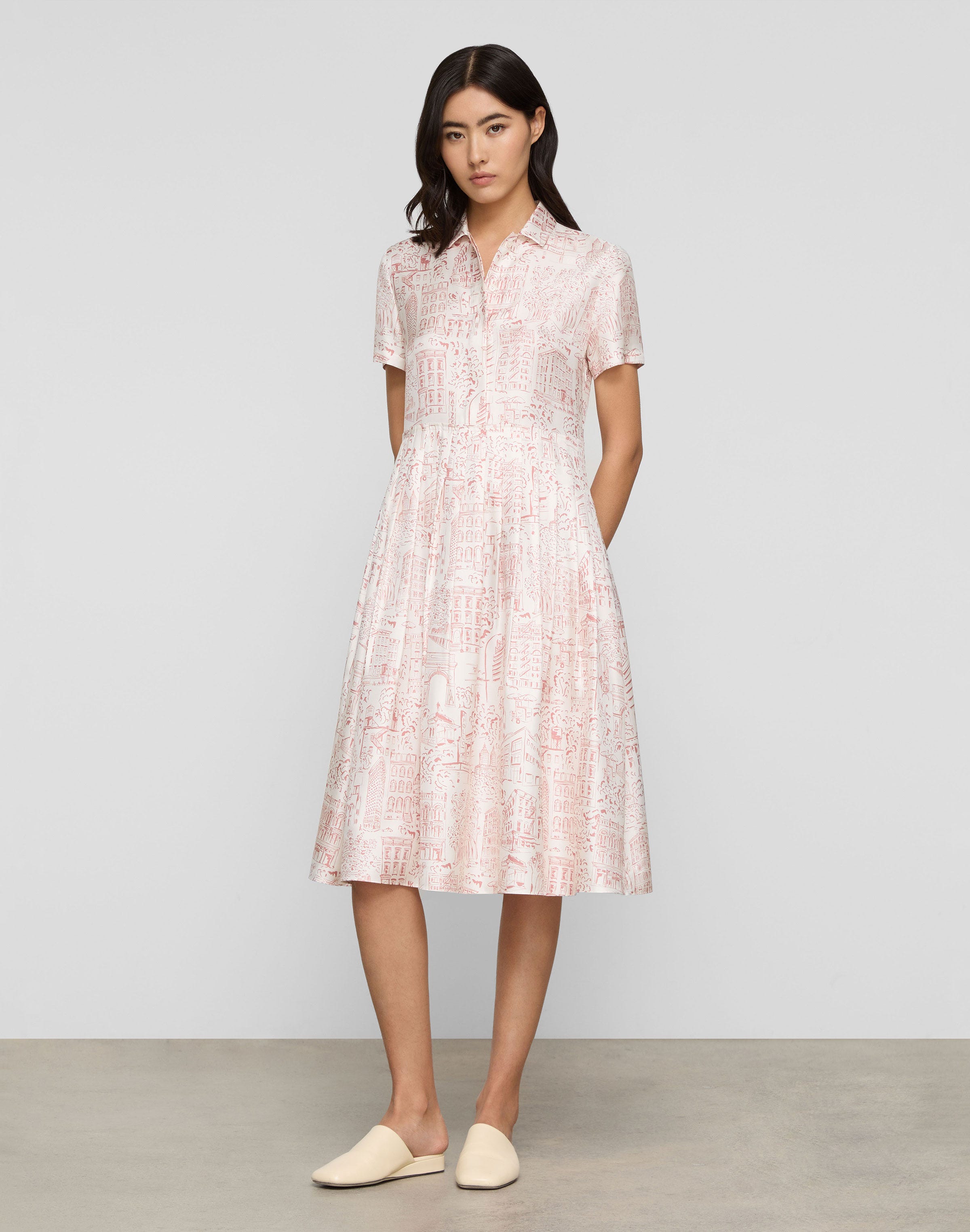 Petite Landmarks Print Silk Twill Shirtdress