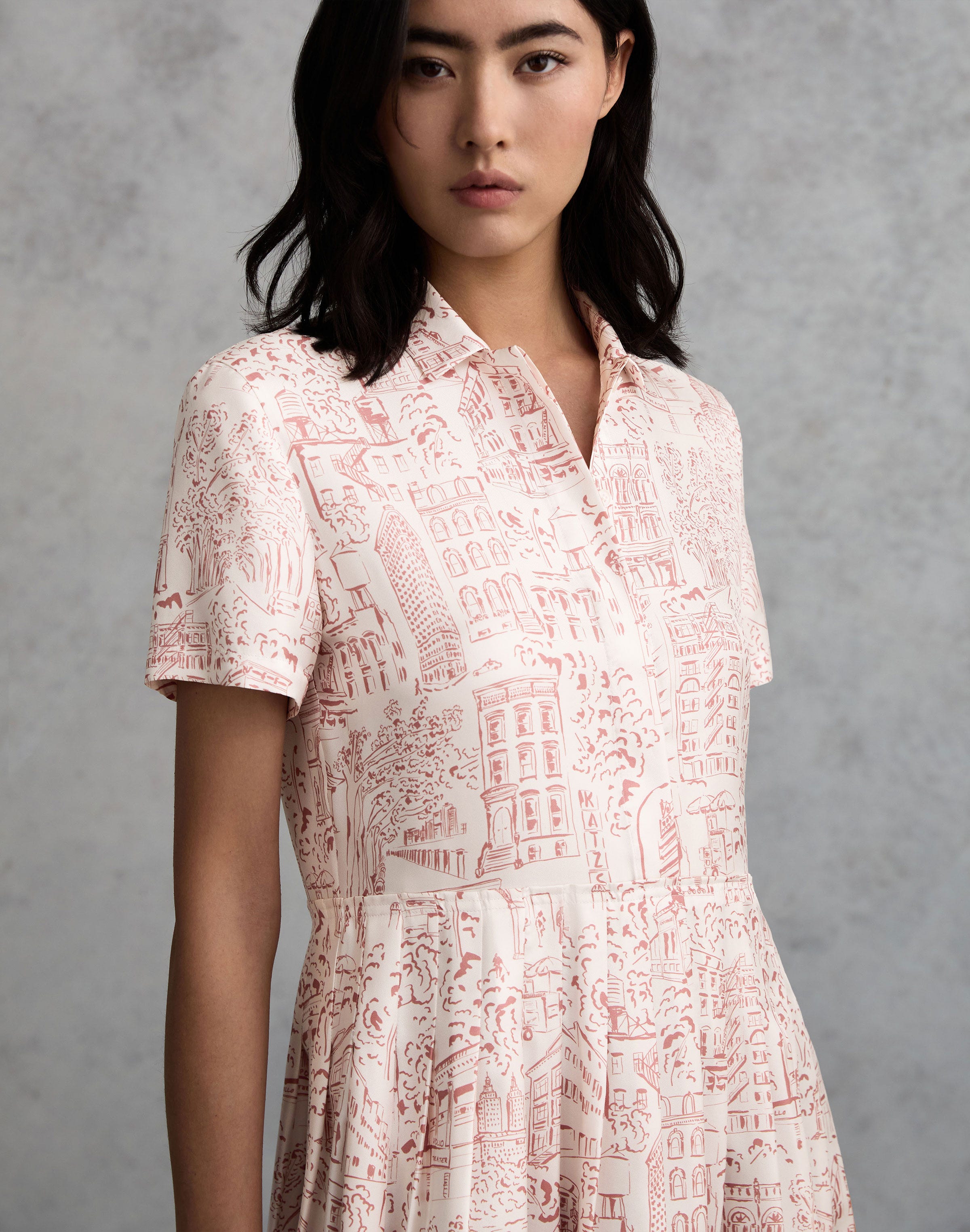 Petite Landmarks Print Silk Twill Shirtdress