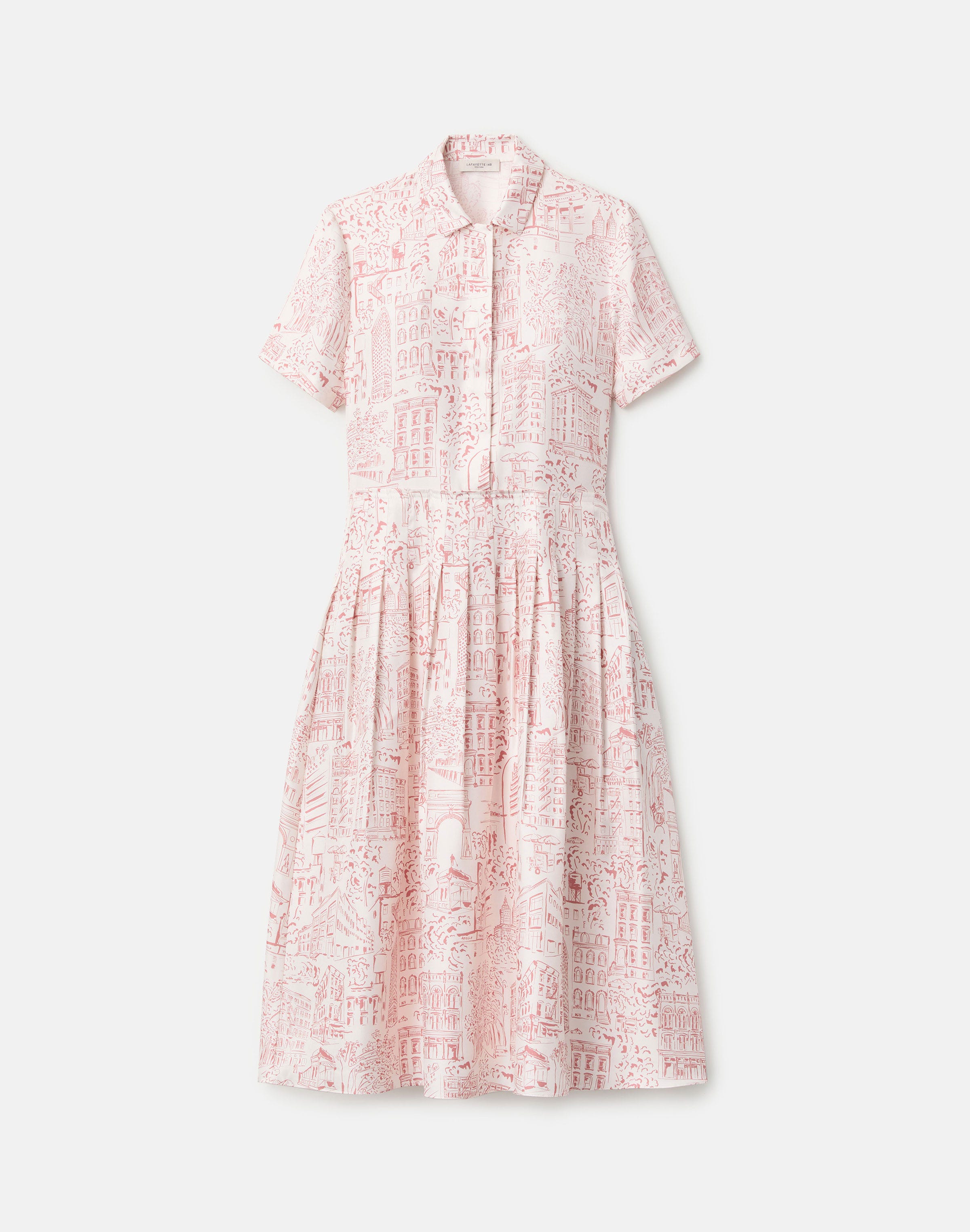 Petite Landmarks Print Silk Twill Shirtdress