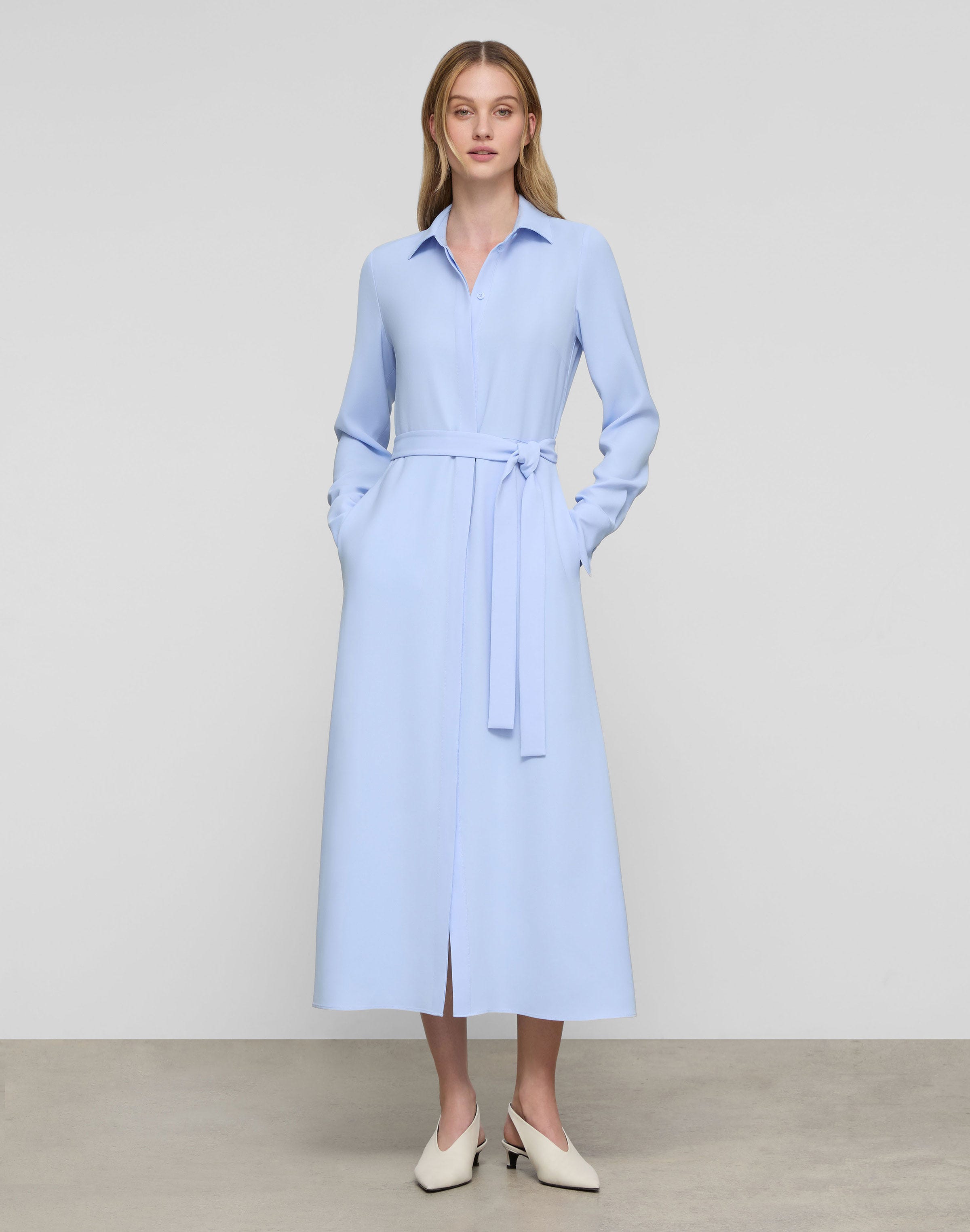 Petite Responsible Finesse Crepe Belted Shirtdress