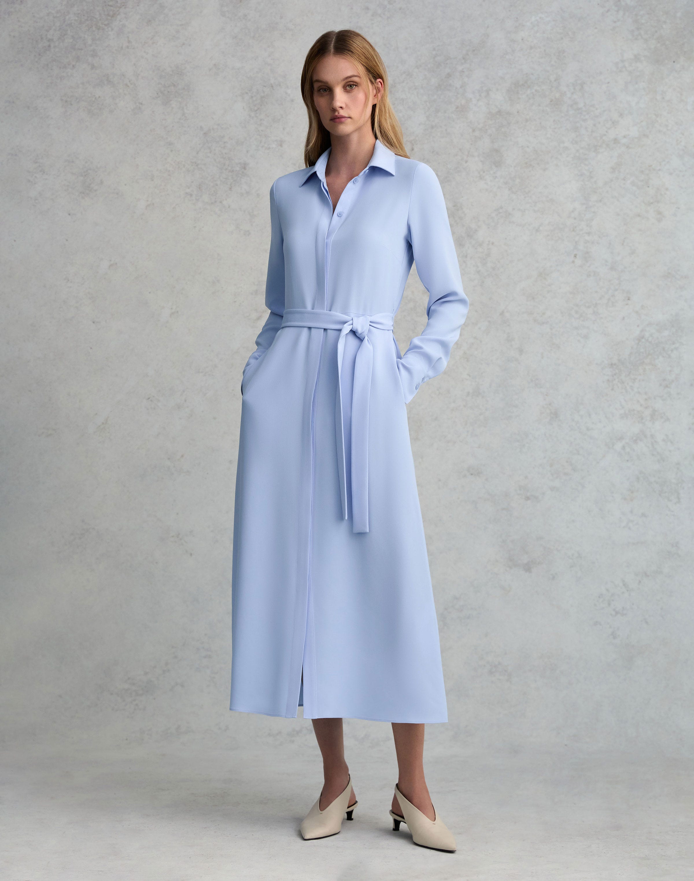 Petite Responsible Finesse Crepe Belted Shirtdress