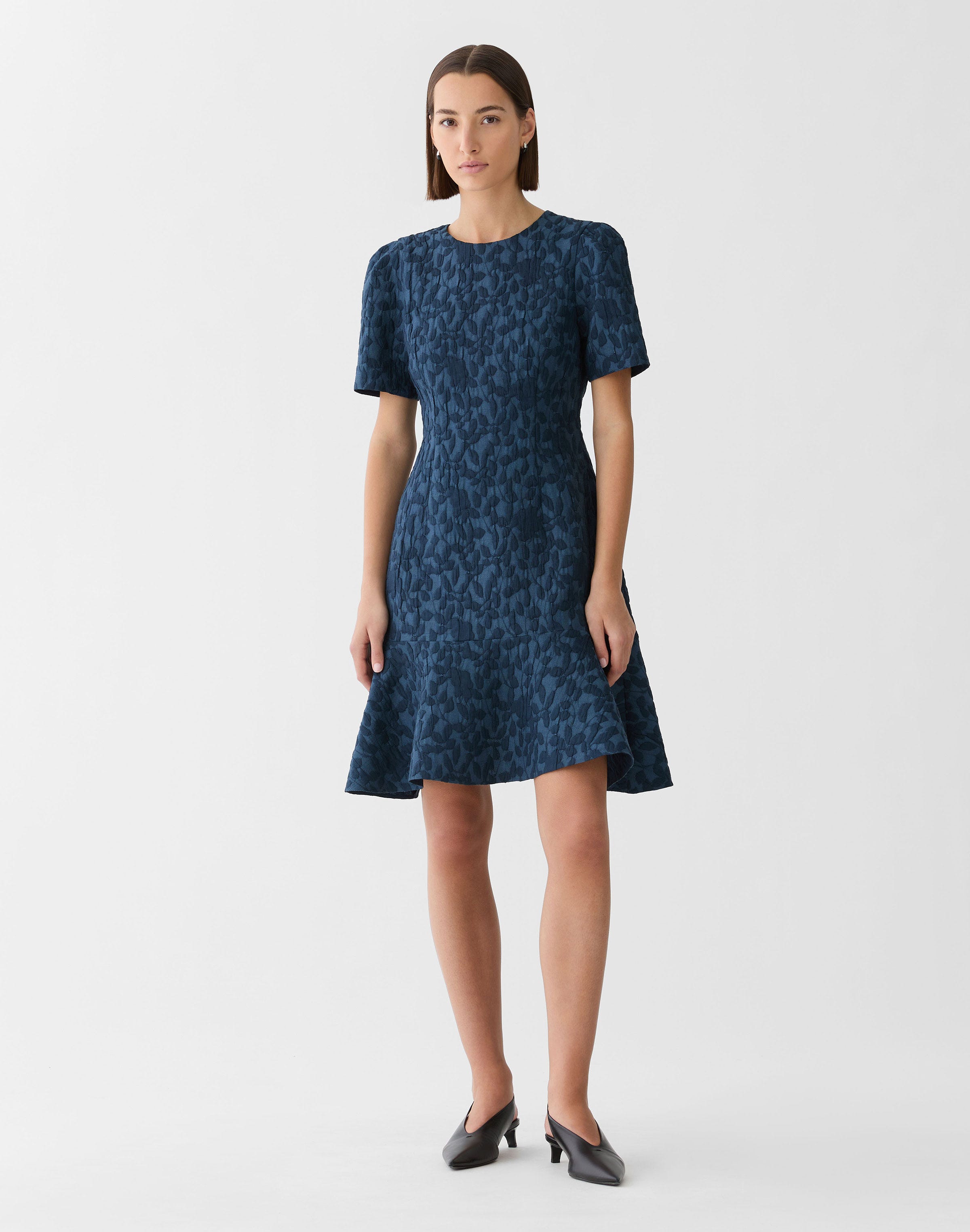 Rose Cloqué Jacquard Peplum Dress
