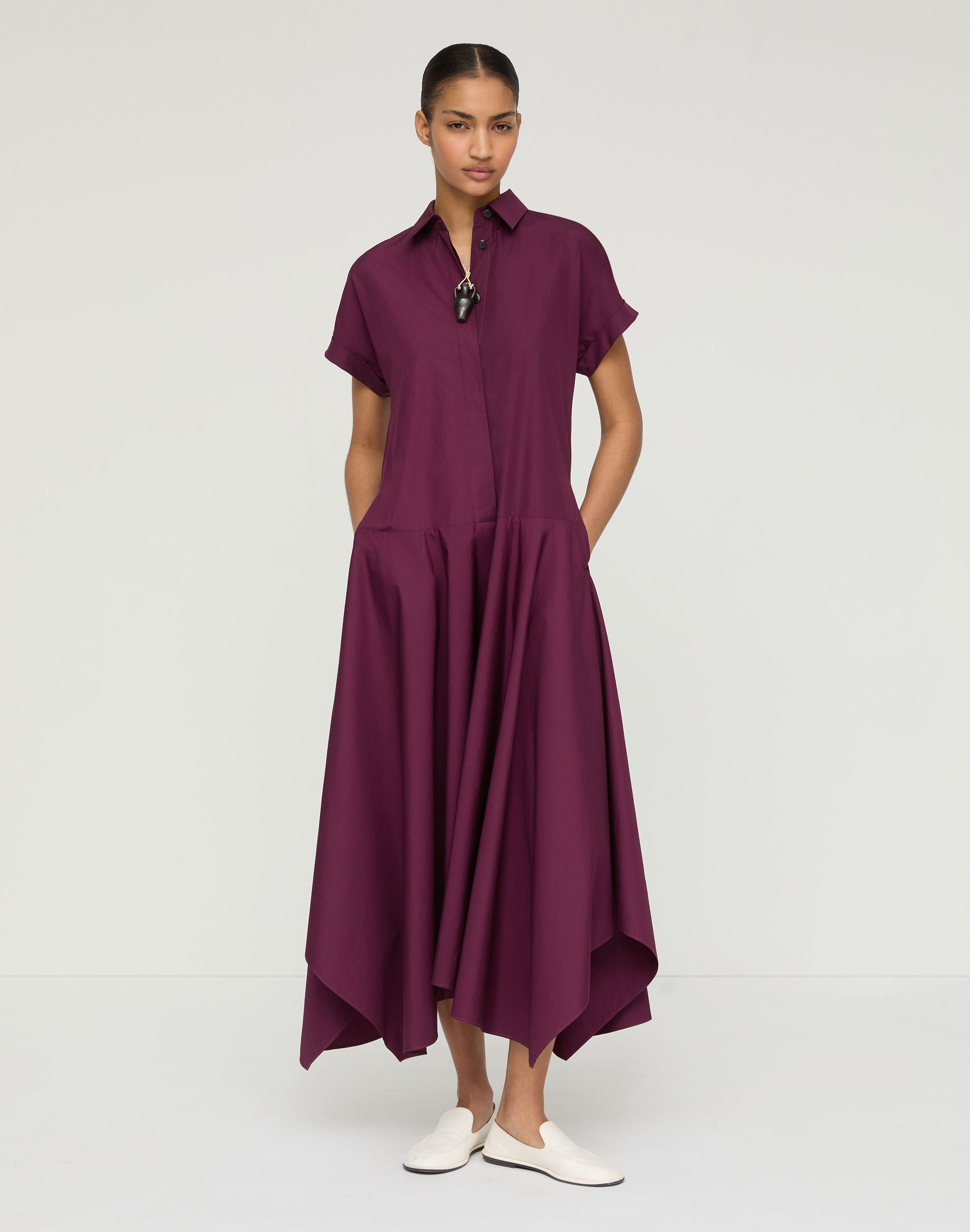 Petite Organic Cotton Poplin Drop Waist Shirtdress
