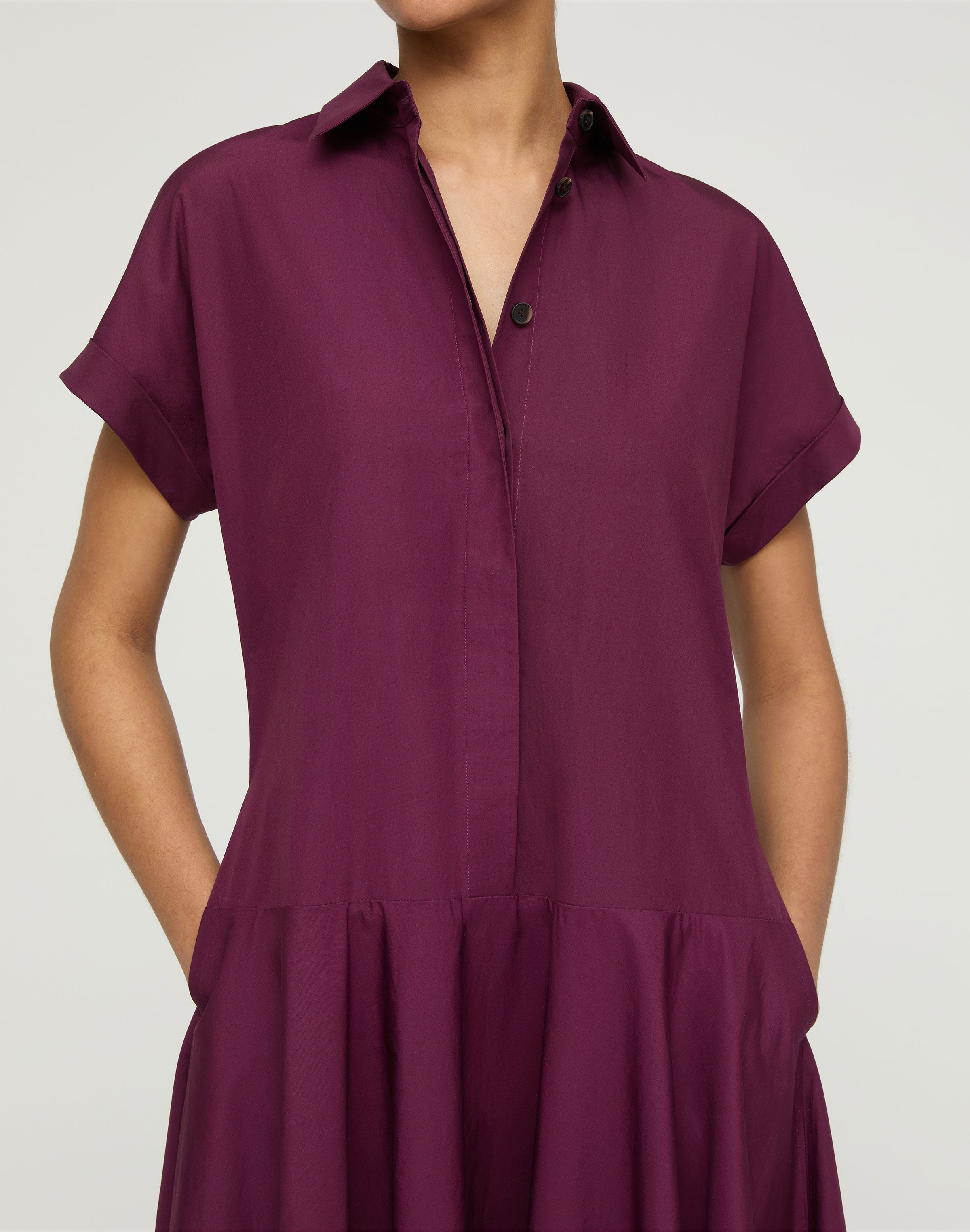Petite Organic Cotton Poplin Drop Waist Shirtdress