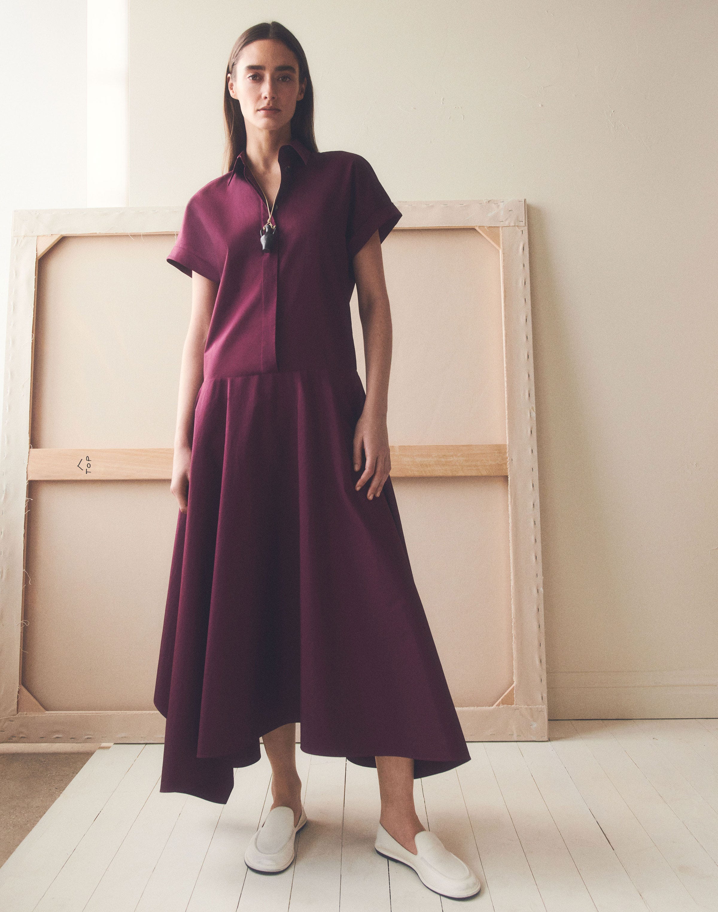 Petite Organic Cotton Poplin Drop Waist Shirtdress