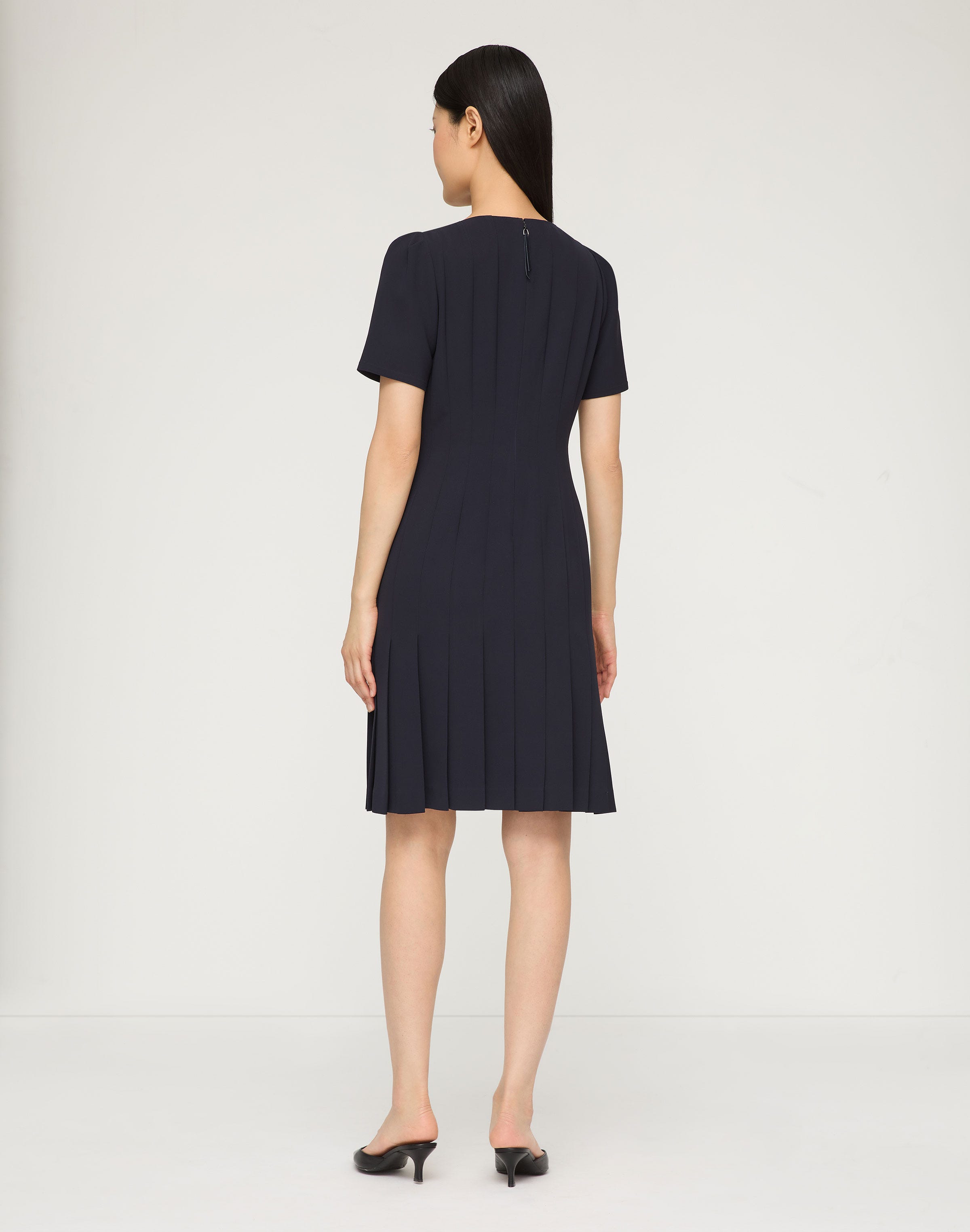 Petite Responsible Finesse Crepe Hand Pleated Short Sleeve Dress
