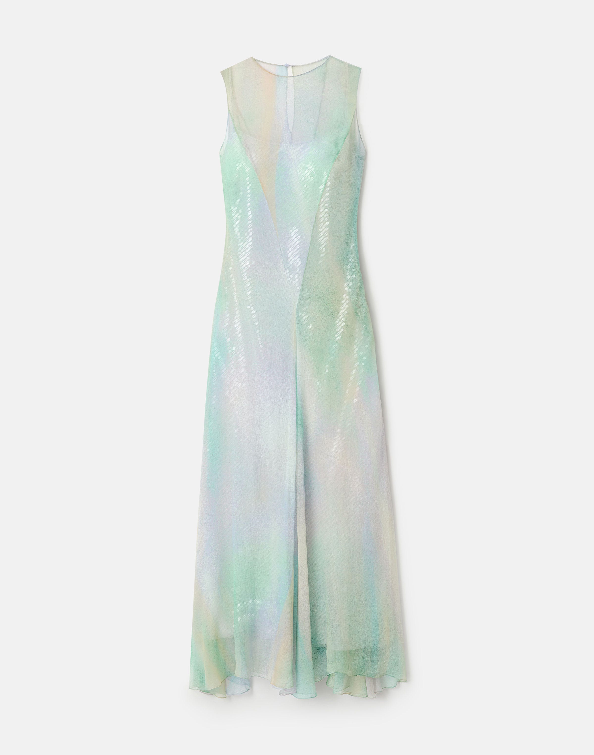 Aurora Print Silk Crépon Flared Gown & Sequin Slip