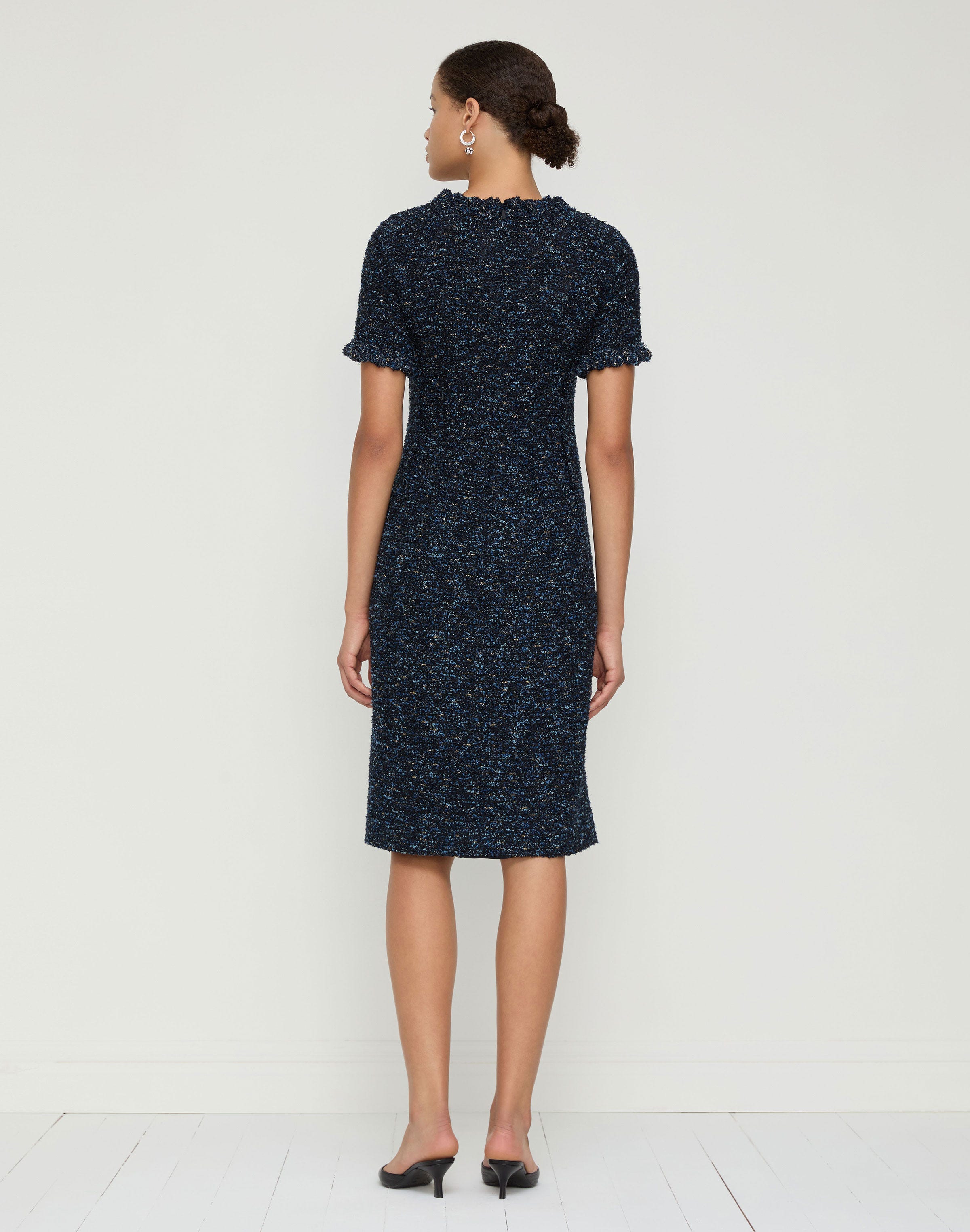 Plus-Size Cosmos Bouclé Tweed Crochet Trim Sheath Dress