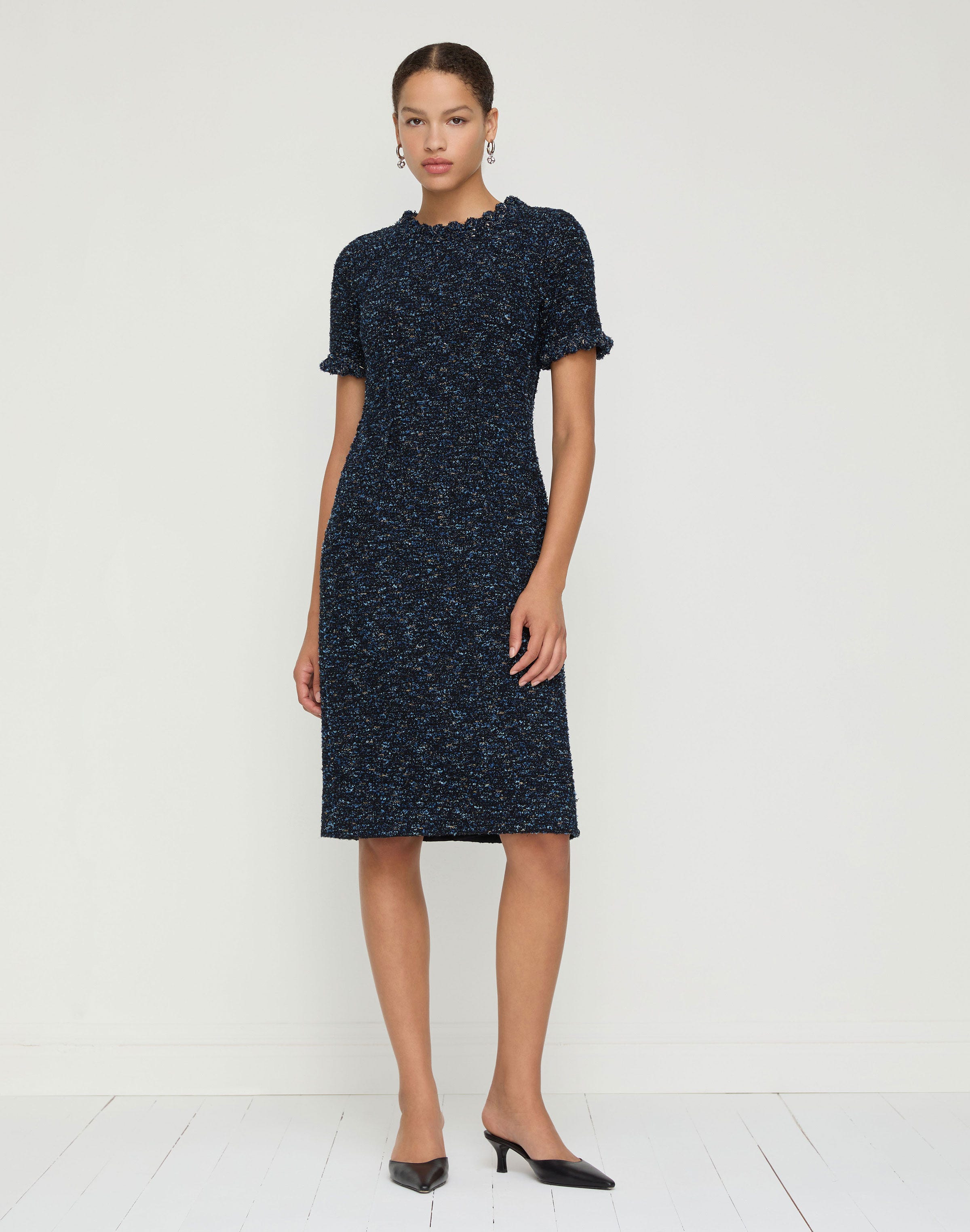 Plus-Size Cosmos Bouclé Tweed Crochet Trim Sheath Dress