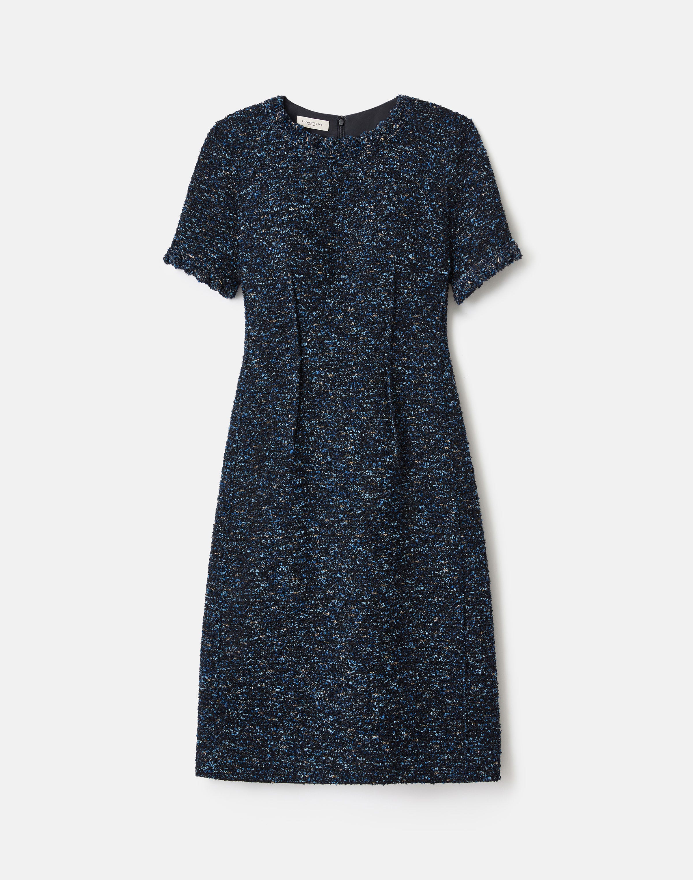 Plus-Size Cosmos Bouclé Tweed Crochet Trim Sheath Dress