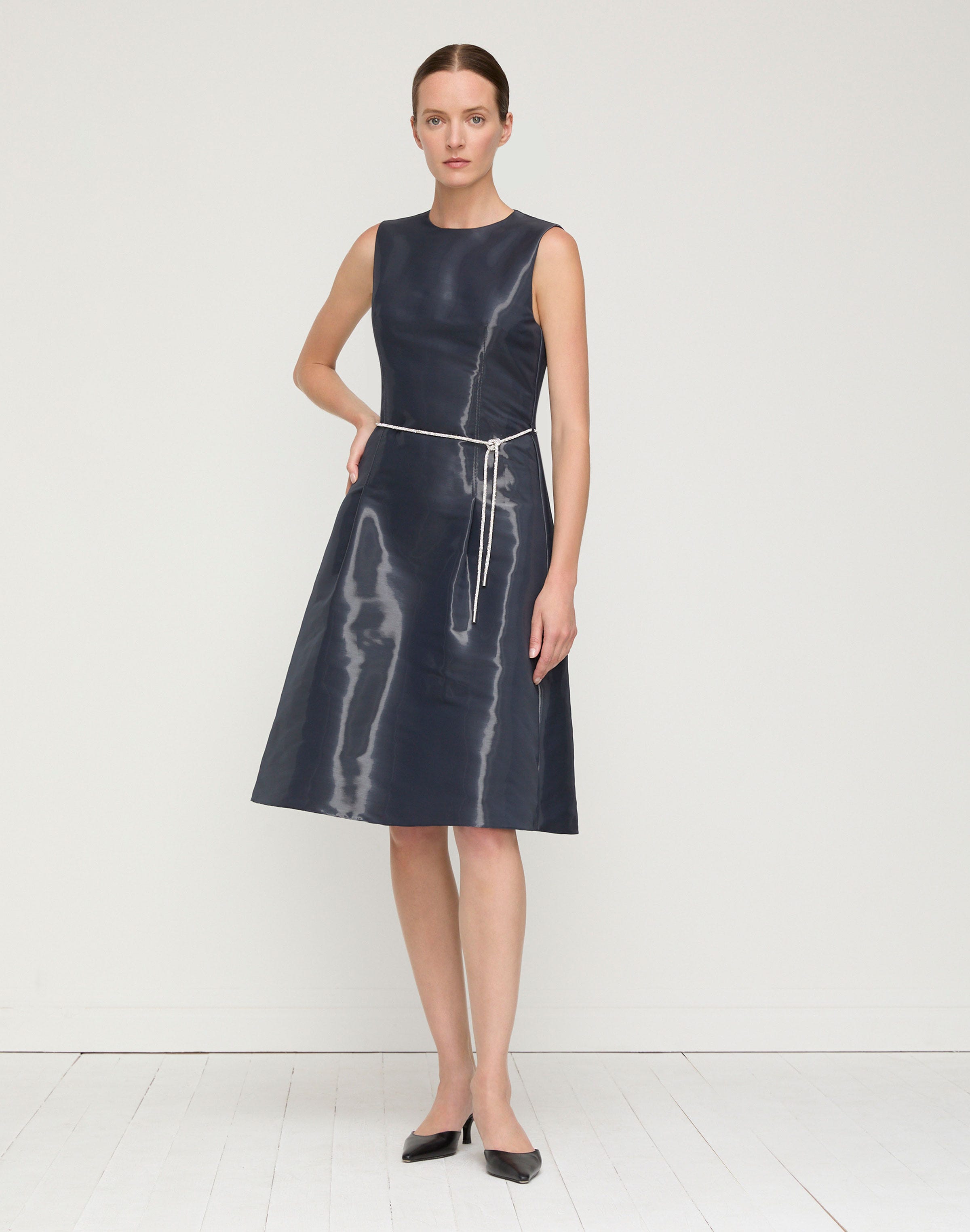 Liquid Twill A-Line Dress & Embellished Belt