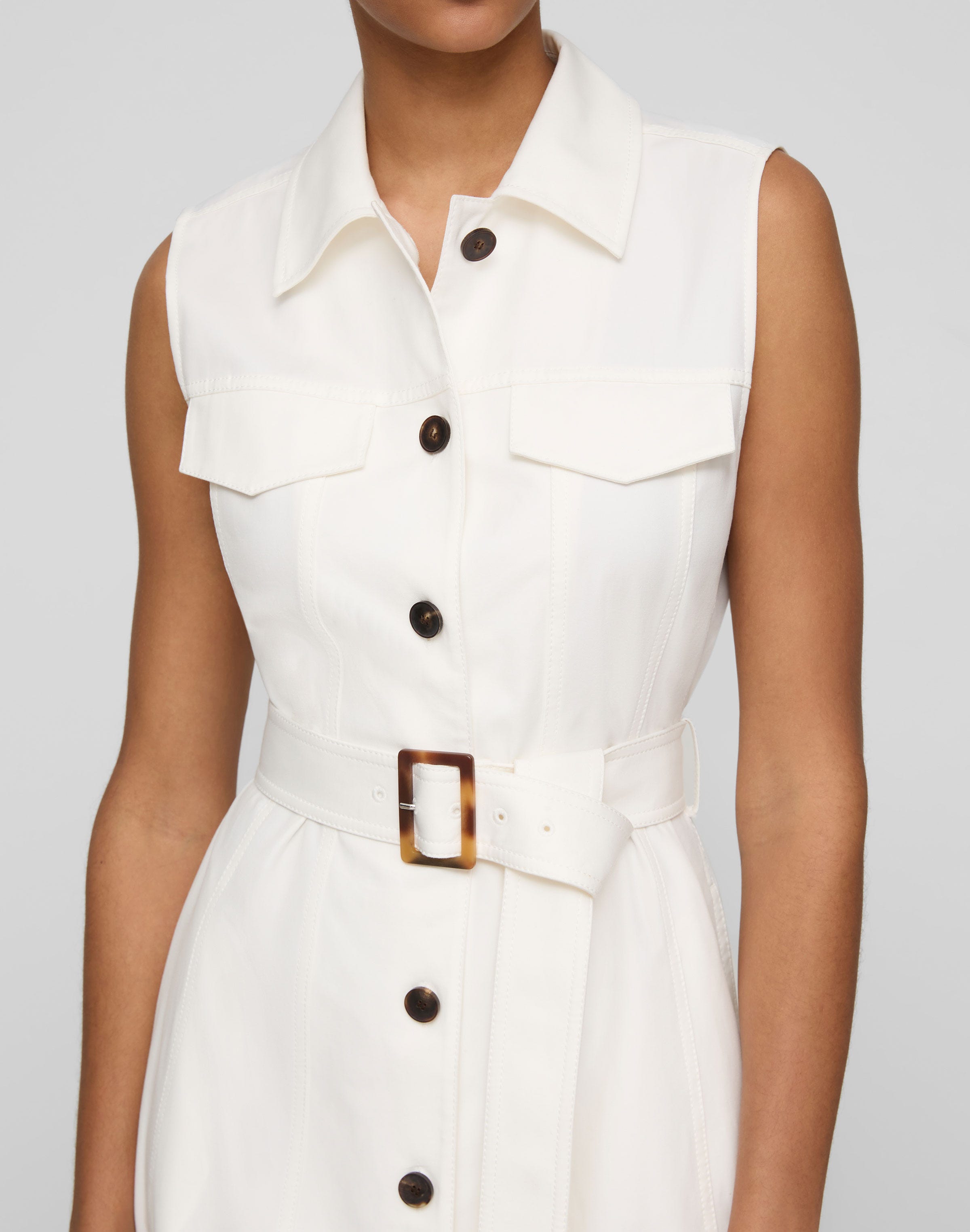 Petite Techno Stretch Twill Belted Shirtdress