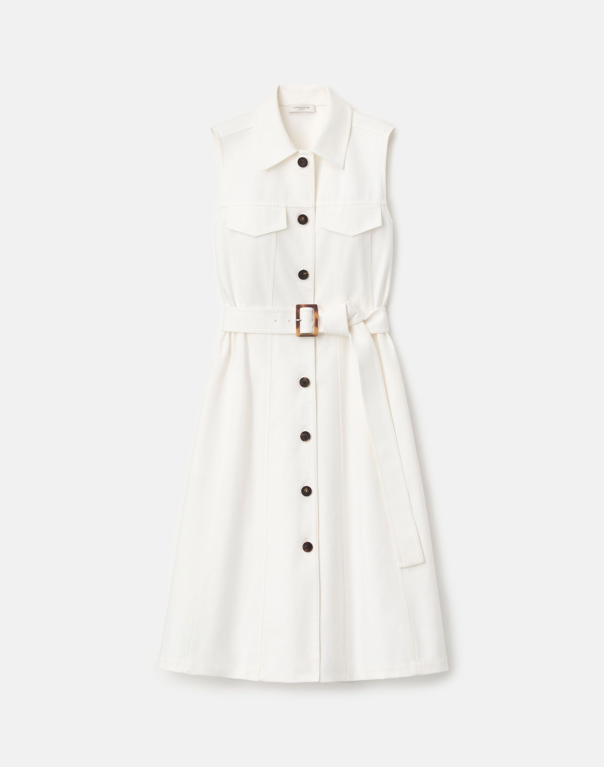 Petite Techno Stretch Twill Belted Shirtdress
