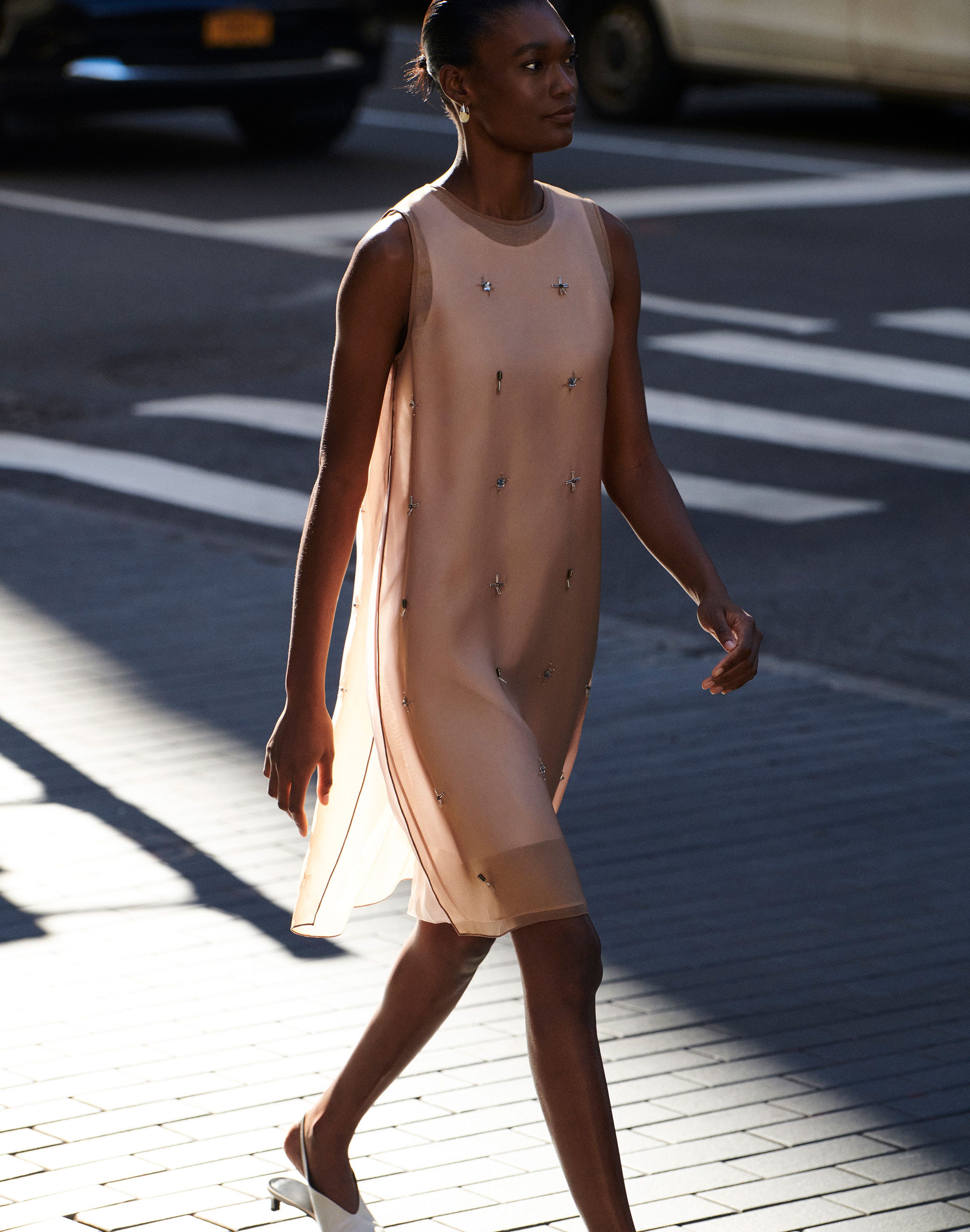 Hand Beaded Silk Organza Shift Dress