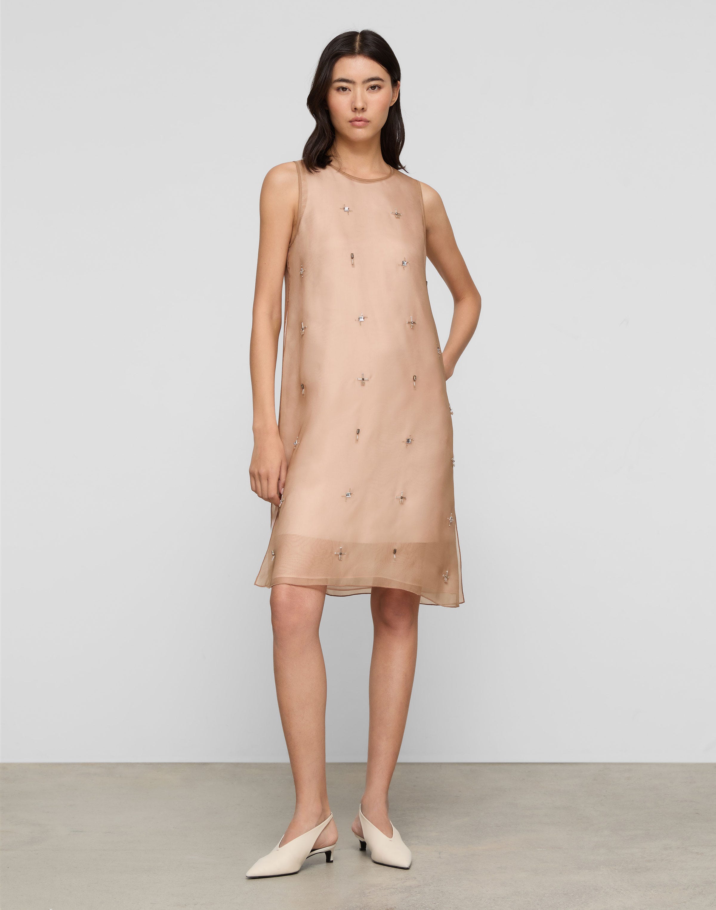 Hand Beaded Silk Organza Shift Dress
