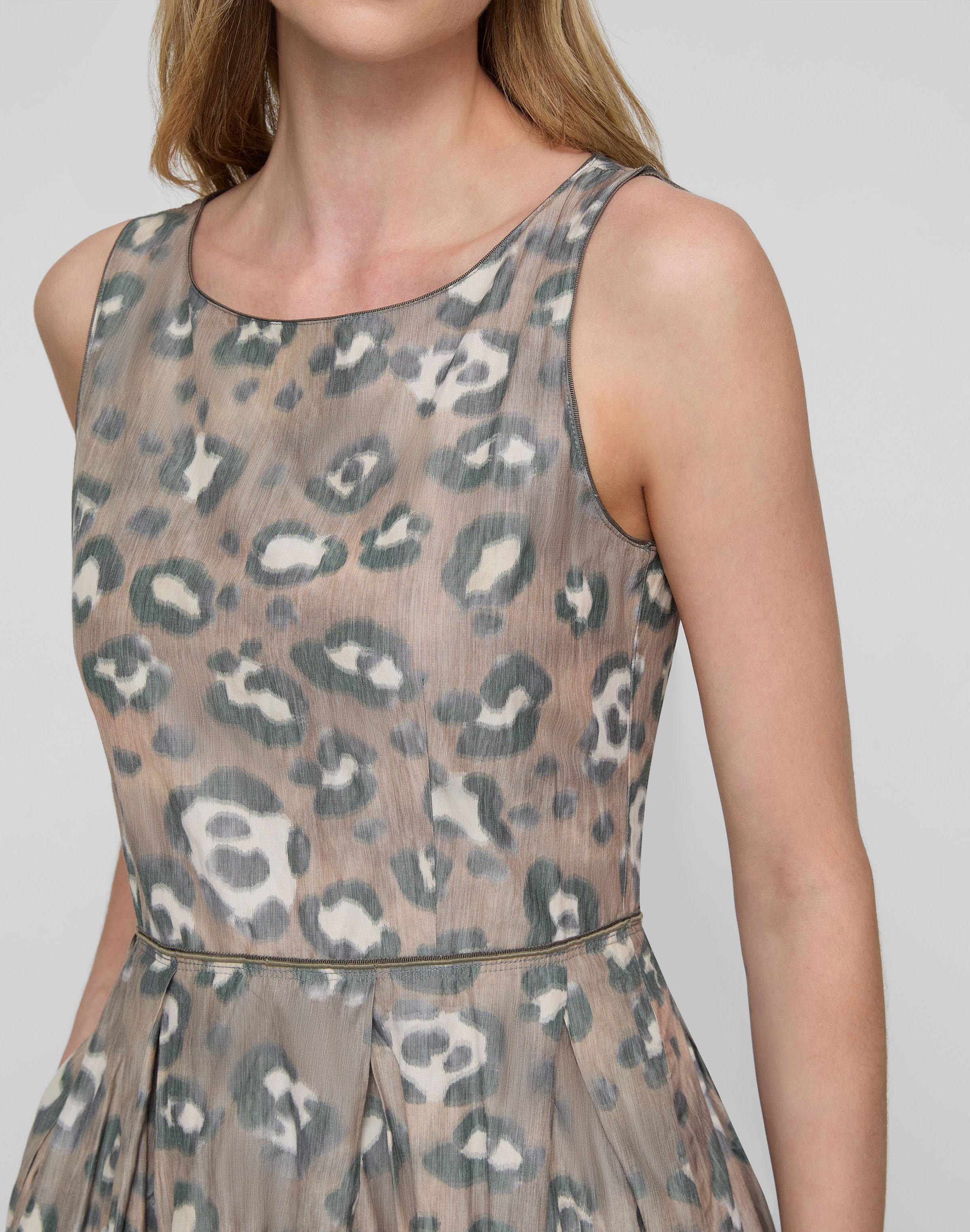 Leopard Warp Print Crinkled Taffeta Fit & Flare Dress