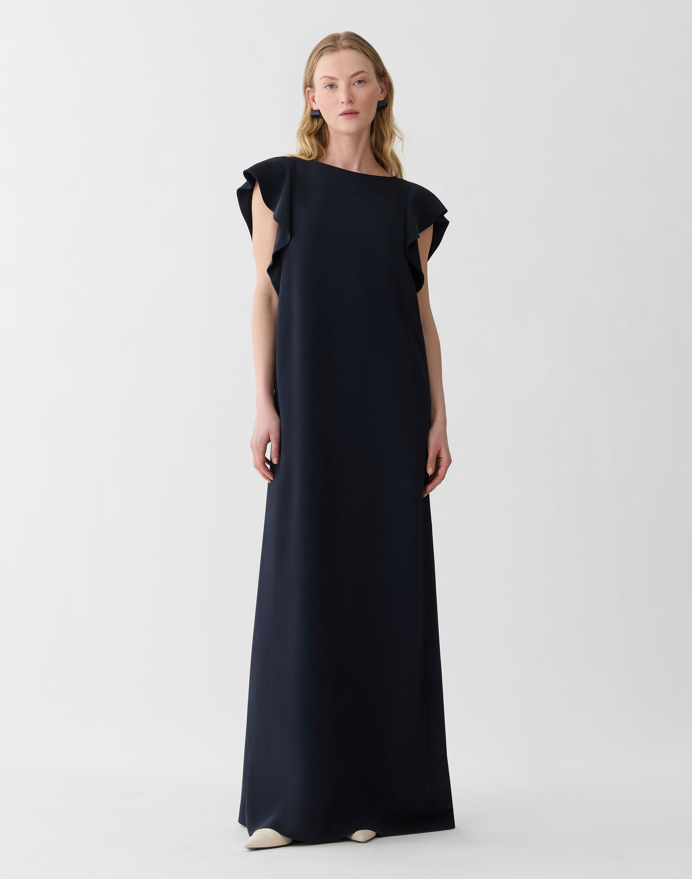 Plus-Size Viscose-Silk Cady Flutter Sleeve Gown