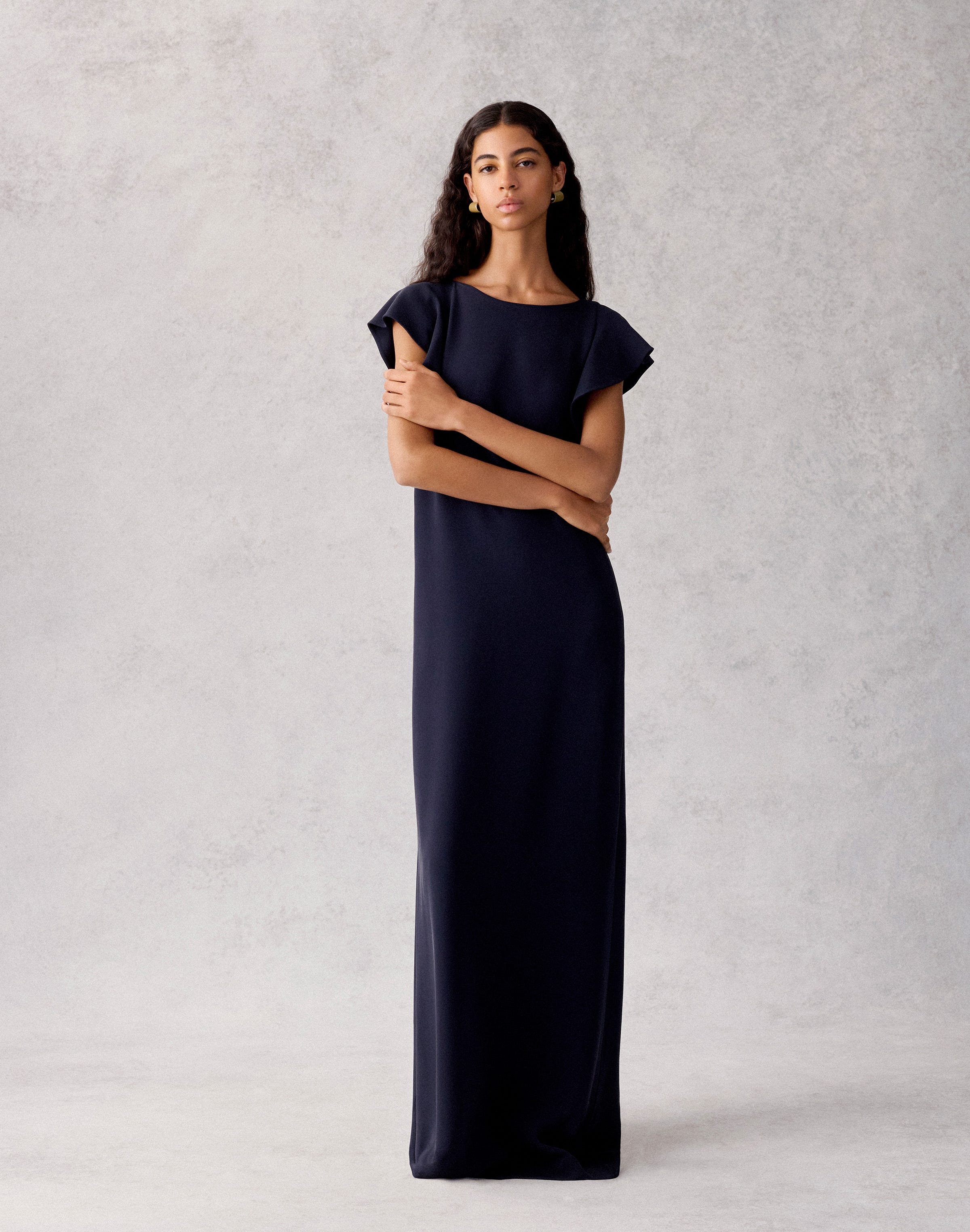 Plus-Size Viscose-Silk Cady Flutter Sleeve Gown