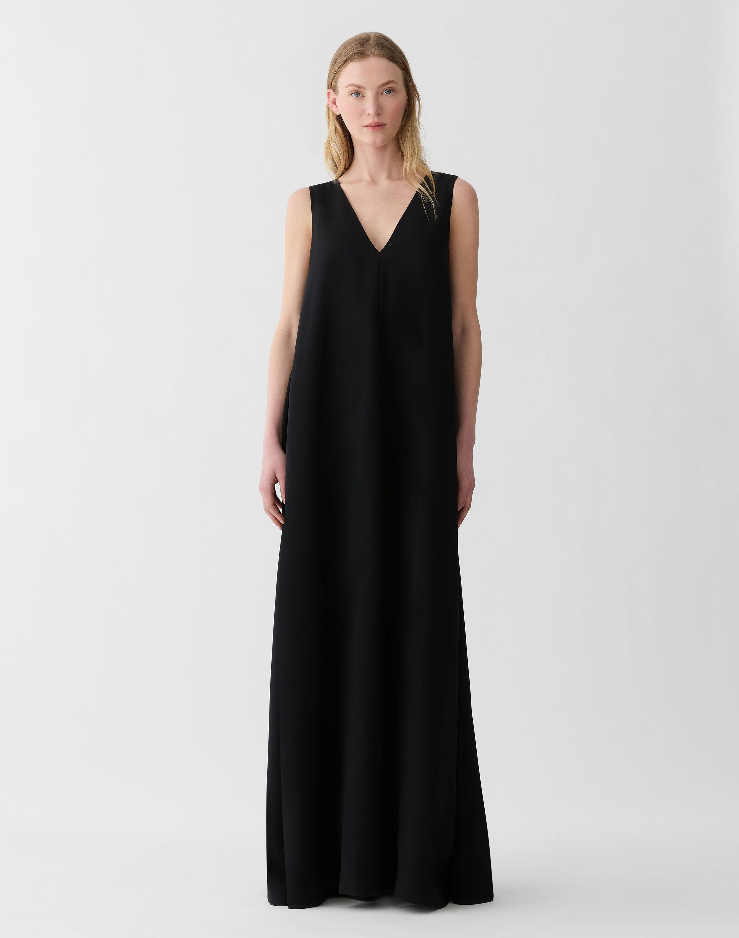 Viscose-Silk Cady V-Neck Gown
